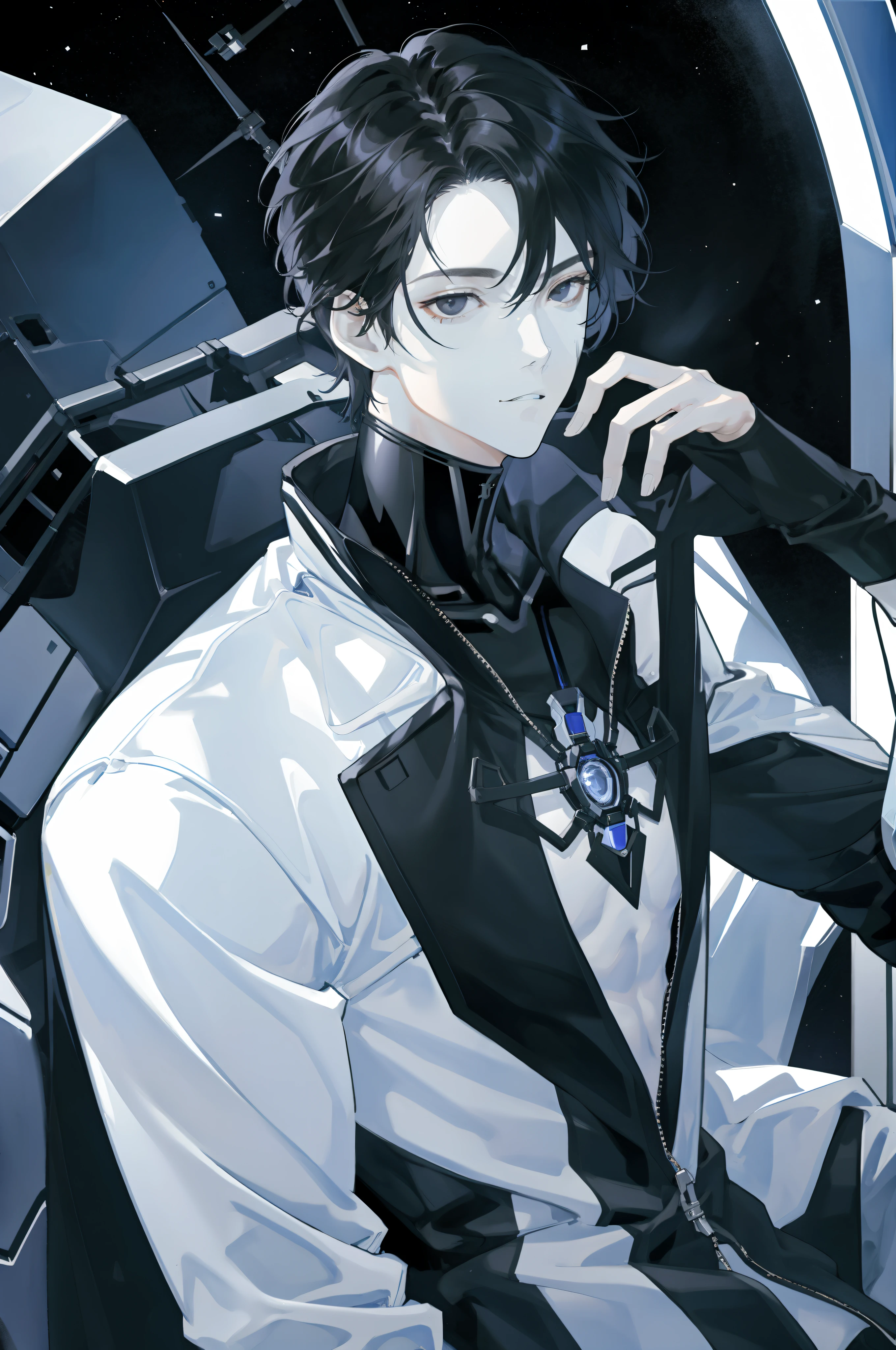 tmasterpiece、Need、1male people、solo person,AS-Adult、A MILF、Tall muscular man、Light theme、chill out,Bionic robots,brunette color hair,Black eyes frontal, mature
