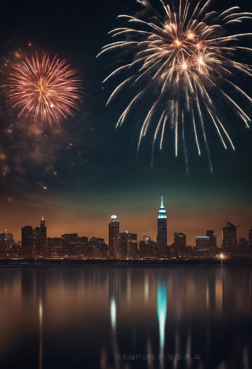Commercial shooting, Starbucks Frappuccino big, poster for, City nightscape background, Fireworks in the night sky, elegant, Depth of field, Attractive, photorealistic colors, Ultra HD