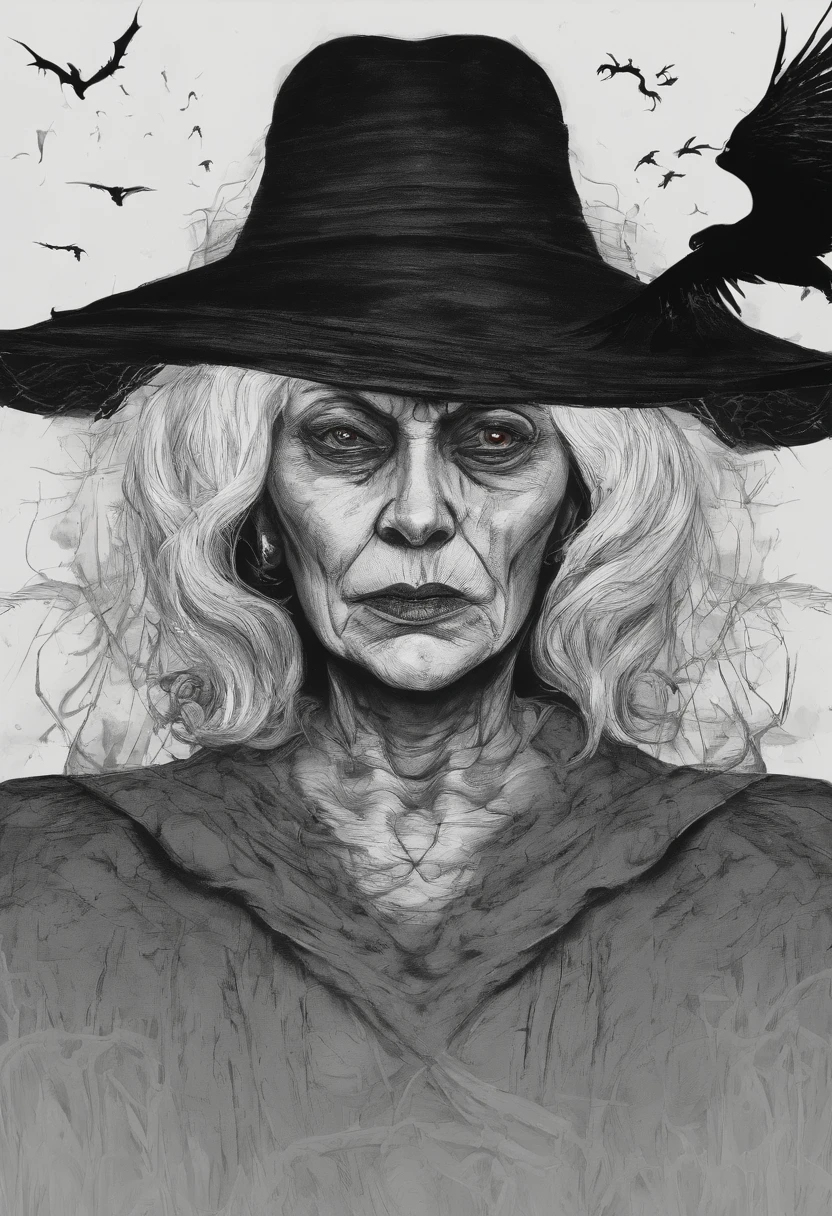 make some 4K animation character, she's a grandma with white hair, around 60 years old, not to really creepy face and mysterious background vibes