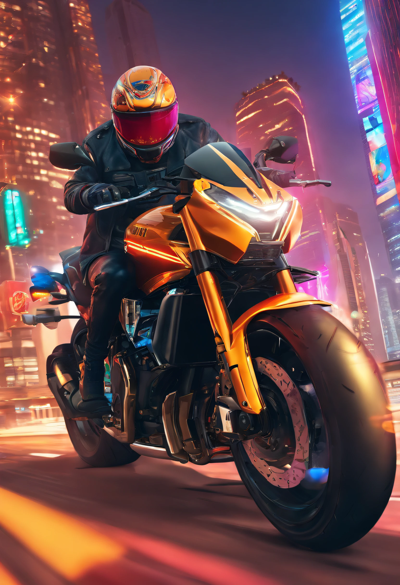 (best quality,4k,8k,highres,masterpiece:1.2),ultra-detailed,(realistic,photorealistic,photo-realistic:1.37),artwork, glassmorphism, motorcycles rider, full-face helmet, road biking, city background, reflections, vibrant colors, dynamic lighting, urban scenery, stylish composition, speed and motion effects, detailed motorcycle engine, futuristic atmosphere, sleek and shiny surfaces, architectural elements, busy streets, high-rise buildings, bustling city life