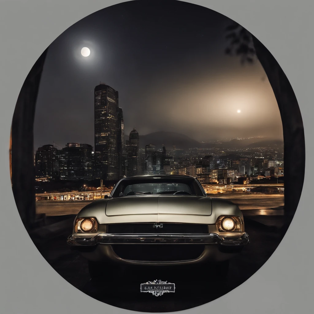 Blurred night view of Seoul city, The light of the car, Flickering buildings, The city's demolition, And the moon rising in the distance forms the background. One man stands with his back turned. The stars shining above the man shine softly. Under the man's feet, a broken clock and an hourglass are visible. The overall color is vintage and warm
