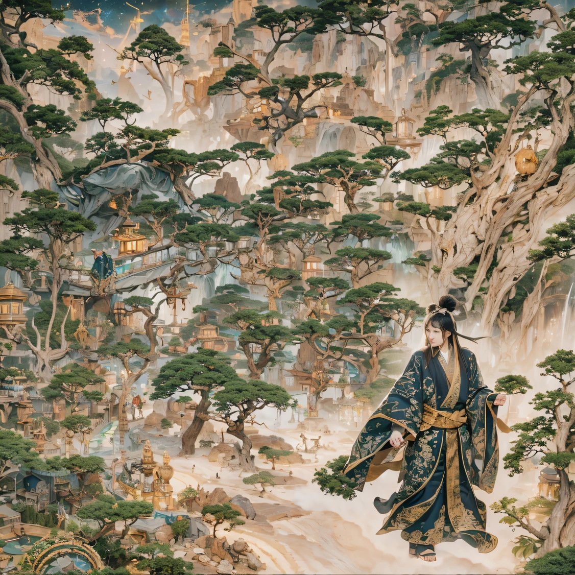 Fly into the fairy realm, Chance encounter with Liu Hanshu, He saw in him his former self, It was decided to take him as an apprentice, Teach him how to protect himself, But because of the Tibetan star map, He established relationships with the Liu family and the Jade Sword Sect, It opens with the death of Liu Hanshu, Qin Yu embarked on the road of confrontation with a strong enemy, Working hard, Make yourself stronger, Stick to your own core path of justice, I also want to protect the people I care about, The three brothers took off, And embarked on a long journey to find a good brother, Qin Yu, Where are Xiao Hei and Hou Fei(canyons)Climb the streets(Doomsday Stream)eyes filled with angry,He clenched his fists,Rush up,Deliver a fatal blow to your opponent,full bodyesbian,Full Body Male Mage 32K(Masterpiece Canyon Ultra HD)Long flowing black hair,Campsite size,zydink, The wounded lined up in the streets(canyons)Climb the streets, The scene of the explosion(canyons), (Linen batik scarf), Angry fighting stance, looking at the ground, Batik linen bandana, Chinese python pattern long-sleeved garment, canyons(Abstract propylene splash:1.2), Dark clouds lightning background,Flour flies(realisticlying:1.4),Black color hair,Flour fluttering,rainbow background, A high resolution, the detail, RAW photogr, Sharp Re, Nikon D850 Film Stock Photo by Jefferies Lee 4 Kodak Portra 400 Camera F1.6 shots, Rich colors, ultra-realistic vivid textures, Dramatic lighting, Unreal Engine Art Station Trend, cinestir 800,Flowing black hair,(((Jungle Canyon)))The wounded lined up in the streets(vale)Climb the streets,Movie master real-time image quality