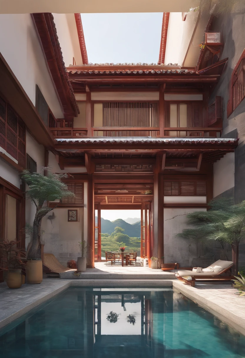There are central buildings surrounded by six outbuildings, all with different styles,(Paper carving:1.5),viewed from bird's-eye,Soft lighting,Oriental elements,Dreamy,white colors,golden colored,Traditional Chinese color scheme,reasonable design,Clear lines,High sharpness,Best quality,Very detailed,Masterpiece,offcial art,movie light effect,4K