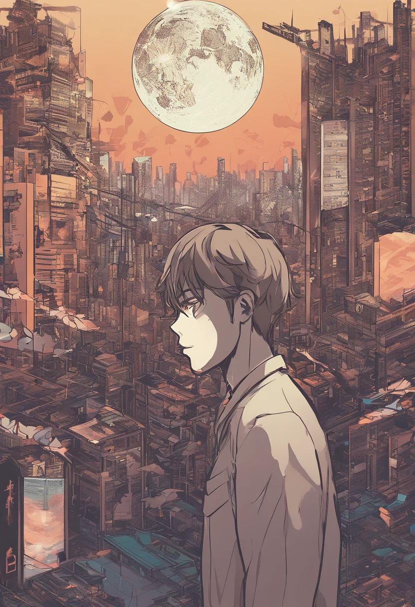 Album cover design description:

1. **Basic background**: South Korea, Blur city night view. The light of the car, Flickering buildings, The city's demolition, And the moon rising in the distance forms the background. 

2. **centered image**: One character(South Korean)This stands with its back turned. His shoulders seem a little heavy, but, Above his head are shining stars, It gives the impression of a subtle glow.

3. **Bottom image**: At the feet of the figure, a broken clock and a broken hourglass are visible., It symbolizes the passage of time and the responsibility that comes with it.

4. **Title and Artist Name**: At the top of the album is a large "My Time" Put the title. Underneath, the artist's name appears subtly.

5. **Text Design**: "Woooooo" The lyrics of the part are small between the buildings in the background, It is designed to sparkle like a light. 

6. **Colors**: The colors of the album as a whole add a bit of vintage tones, creating a melancholy yet warm feeling.

This album cover is about life's difficulties and responsibilities, And expressing the importance of that period,, Against the backdrop of the night view of the city, it conveys a message about one's own time and the value of the moment.
