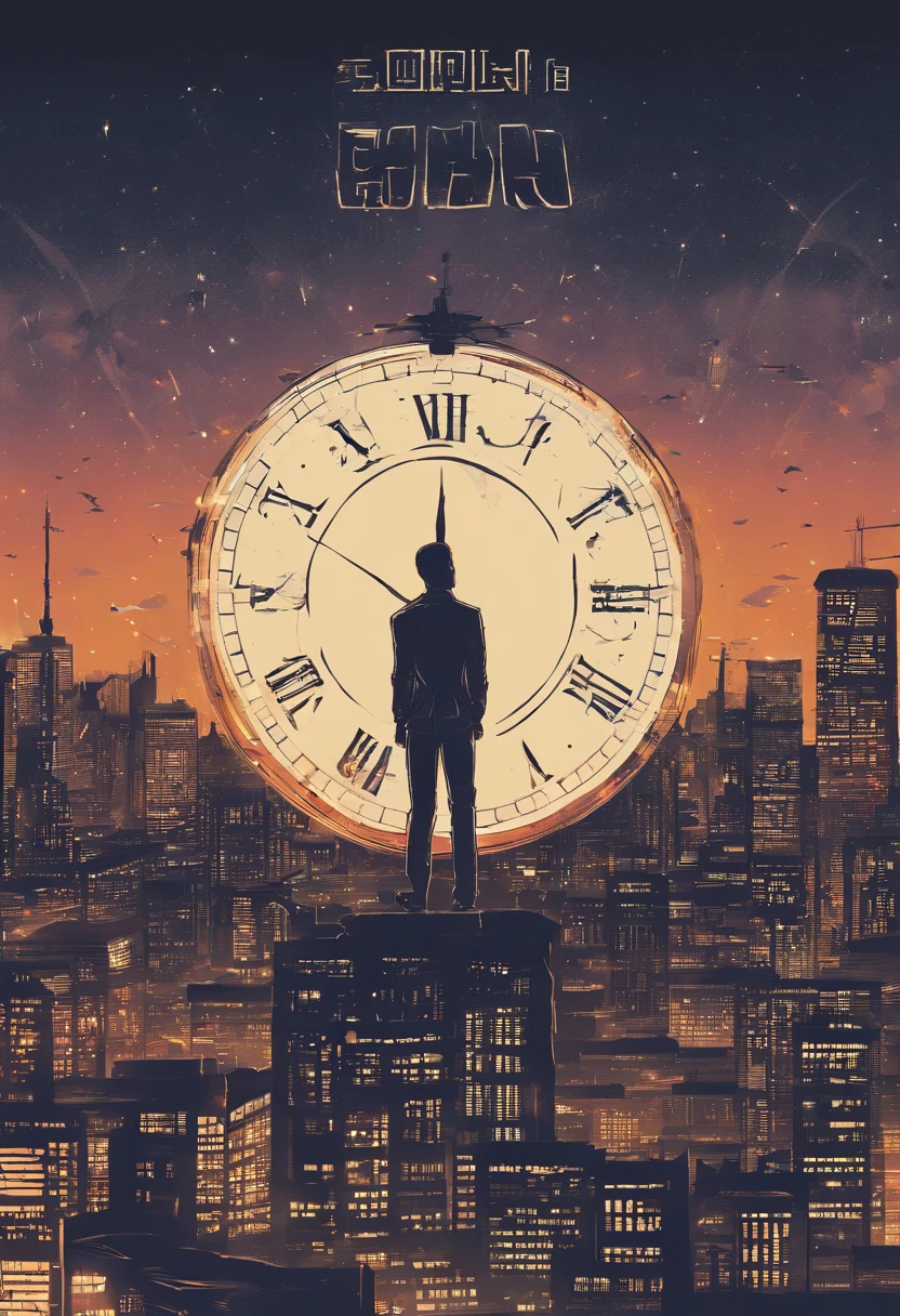 Album cover design description:

1. **Basic background**: South Korea, Blur city night view. The light of the car, Flickering buildings, The city's demolition, And the moon rising in the distance forms the background. 

2. **centered image**: One character(South Korean)This stands with its back turned. His shoulders seem a little heavy, but, Above his head are shining stars, It gives the impression of a subtle glow.

3. **Bottom image**: At the feet of the figure, a broken clock and a broken hourglass are visible., It symbolizes the passage of time and the responsibility that comes with it.

4. **Title and Artist Name**: At the top of the album is a large "My Time" Put the title. Underneath, the artist's name appears subtly.

5. **Text Design**: "Woooooo" The lyrics of the part are small between the buildings in the background, It is designed to sparkle like a light. 

6. **Colors**: The colors of the album as a whole add a bit of vintage tones, creating a melancholy yet warm feeling.

This album cover is about life's difficulties and responsibilities, And expressing the importance of that period,, Against the backdrop of the night view of the city, it conveys a message about one's own time and the value of the moment.