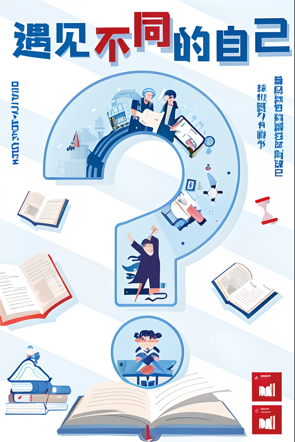 There is a poster with question marks and many people, textbook illustration in clolour, encyclopedia illustration, A illustration, exciting illustration, background-image, science poster, Higher detailed illustration, Educational illustration, , 3840 x 2160, 3840 x 2160, Pop wind,American retro,Character collage