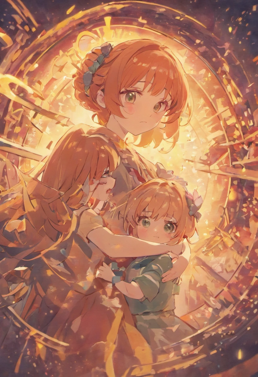 A mom holding her little son in her arms with her little daughter at her side cartoon