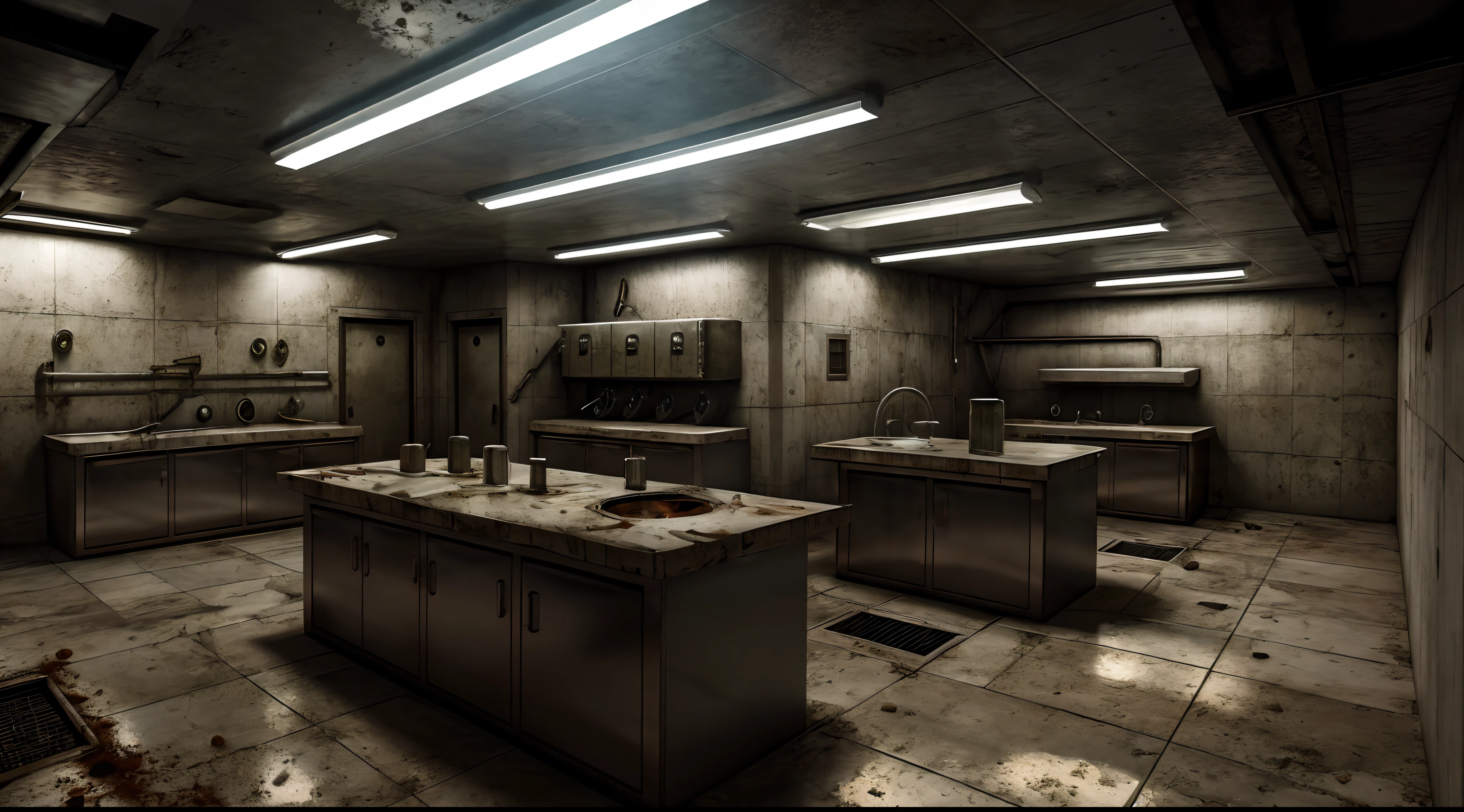 Photorealism, photograph, realism, realistic, final render, amazing detail, laboratory lab with humans in tanks zombies in tanks, underground lab in scary horror, resident evil