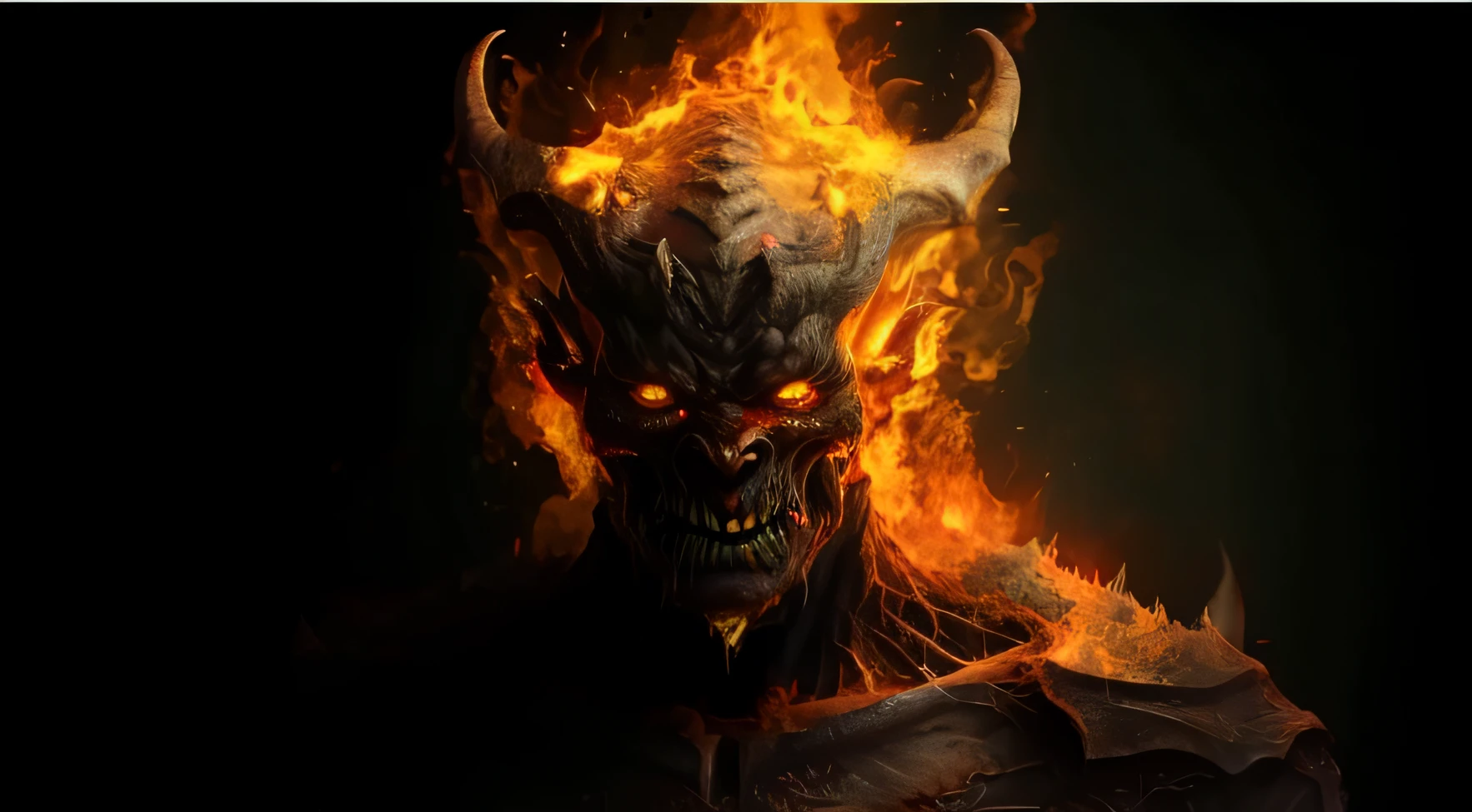 a close up of a demonic face with flames on it, fire demon, hellfire background, satan in hell, burning in hell, hell background, man male demon, doom demon, hell fire, one a demon - like creature, one a demon-like creature, demonic creature, the king of hell, demonic face, the devil in hell as a dragon, dark black environment. Photorealistic