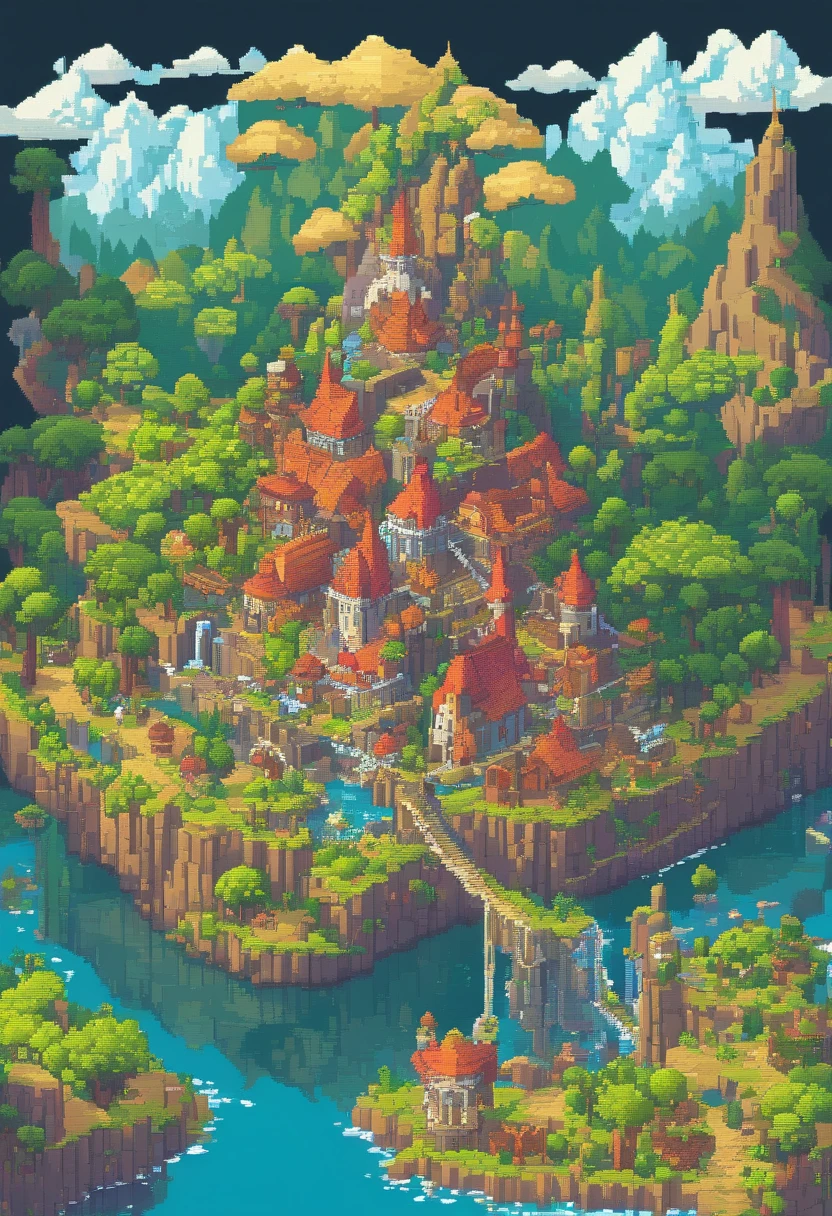 fantasy worlds, wonderful, Full of imagination and fiction, Coloring, low brightness, Medium brightness (art), The landscape presents a mixed civilization with medieval and futuristic., Pokemon
