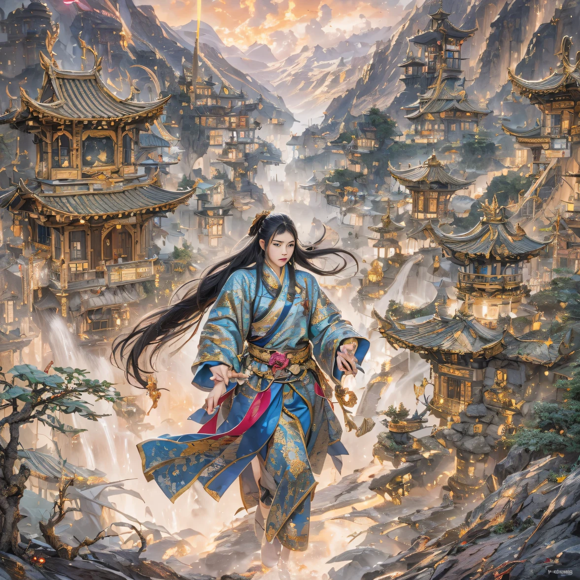 Fly into the fairy realm, Chance encounter with Liu Hanshu, He saw in him his former self, It was decided to take him as an apprentice, Teach him how to protect himself, But because of the Tibetan star map, He established relationships with the Liu family and the Jade Sword Sect, It opens with the death of Liu Hanshu, Qin Yu embarked on the road of confrontation with a strong enemy, Working hard, Make yourself stronger, Stick to your own core path of justice, I also want to protect the people I care about, The three brothers took off, And embarked on a long journey to find a good brother, Qin Yu, Where are Xiao Hei and Hou Fei（canyons）Climb the streets（Doomsday Stream）eyes filled with angry，He clenched his fists，Rush up，Deliver a fatal blow to your opponent，full bodyesbian，Full Body Male Mage 32K（Masterpiece Canyon Ultra HD）Long flowing black hair，Campsite size，zydink， The wounded lined up in the streets（canyons）Climb the streets， The scene of the explosion（canyons）， （Linen batik scarf）， Angry fighting stance， looking at the ground， Batik linen bandana， Chinese python pattern long-sleeved garment， canyons（Abstract propylene splash：1.2）， Dark clouds lightning background，Flour flies（realisticlying：1.4），Black color hair，Flour fluttering，rainbow background， A high resolution， the detail， RAW photogr， Sharp Re， Nikon D850 Film Stock Photo by Jefferies Lee 4 Kodak Portra 400 Camera F1.6 shots, Rich colors, ultra-realistic vivid textures, Dramatic lighting, Unreal Engine Art Station Trend, cinestir 800，Flowing black hair,（（（Jungle Canyon）））The wounded lined up in the streets（vale）Climb the streets，Movie master real-time image quality