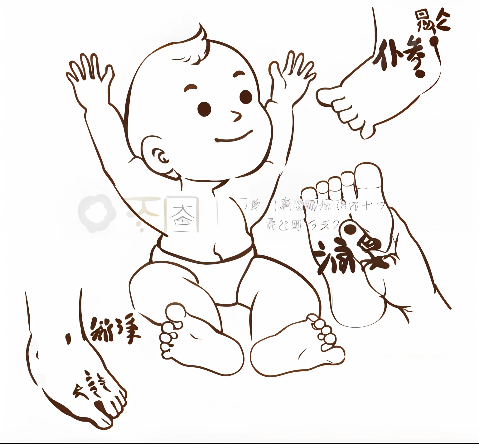 A picture of a baby sitting on the ground，Drawing with feet up, Children\'s illustration, exciting illustration, feet and hands, illustration], author：Ayako hexagon, line art illustration, komono, author：Matsumoto Taiyo, author：Central Plains South Tianfang, Hand drawn illustrations, author：Yokoyama Grand View