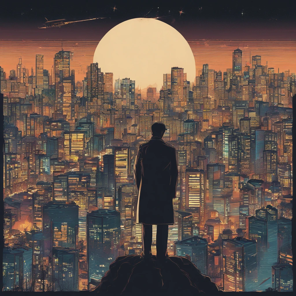 Album cover design description:
1. **Basic background**: South Korea, Blur city night view. The light of a passing car, Flickering buildings, The city's demolition, And the moon rising in the distance forms the background.
2. **centered image**: One character(South Korean)This stands with its back turned. His shoulders seem a little heavy, but, Above his head are shining stars, It gives the impression of a subtle glow.
3. **Bottom image**: At the feet of the figure, a broken clock and a broken hourglass are visible., It symbolizes the passage of time and the responsibility that comes with it.
4. **Colors**: The colors of the album as a whole add a bit of vintage tones, creating a melancholy yet warm feeling.
This album cover is about life's difficulties and responsibilities, And expressing the importance of that period,, Against the backdrop of the night view of the city, it conveys a message about one's own time and the value of the moment.