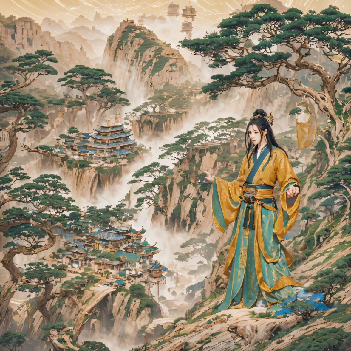 Fly into the fairy world, Chance encounter with Liu Hanshu, He saw in him his former self, It was decided to take him as an apprentice, Teach him how to protect himself, But because of the Tibetan star map, He established relationships with the Liu family and the Jade Sword Sect, It opens with the death of Liu Hanshu, Qin Yu embarked on the road of confrontation with a strong enemy, Working hard, Make yourself stronger, Stick to your own core path of justice, I also want to protect the people I care about, The three brothers took off, And embarked on a long journey to find a good brother, Qin Yu, Where are Xiao Hei and Hou Fei(canyons)Climb the streets(Doomsday Stream)eyes filled with angry,He clenched his fists,Rush up,Deliver a fatal blow to your opponent,full bodyesbian,Full Body Male Mage 32K(Masterpiece Canyon Ultra HD)Long flowing black hair,Campsite size,zydink, The wounded lined up in the streets(canyons)Climb the streets, The scene of the explosion(canyons), (Linen batik scarf), Angry fighting stance, looking at the ground, Batik linen bandana, Chinese python pattern long-sleeved garment, canyons(Abstract propylene splash:1.2), Dark clouds lightning background,Flour flies(realisticlying:1.4),Black color hair,Flour fluttering,rainbow background, A high resolution, the detail, RAW photogr, Sharp Re, Nikon D850 Film Stock Photo by Jefferies Lee 4 Kodak Portra 400 Camera F1.6 shots, Rich colors, ultra-realistic vivid textures, Dramatic lighting, Unreal Engine Art Station Trend, cinestir 800,Flowing black hair,(((Jungle Canyon)))The wounded lined up in the streets(vale)Climb the streets,Movie master real-time image quality