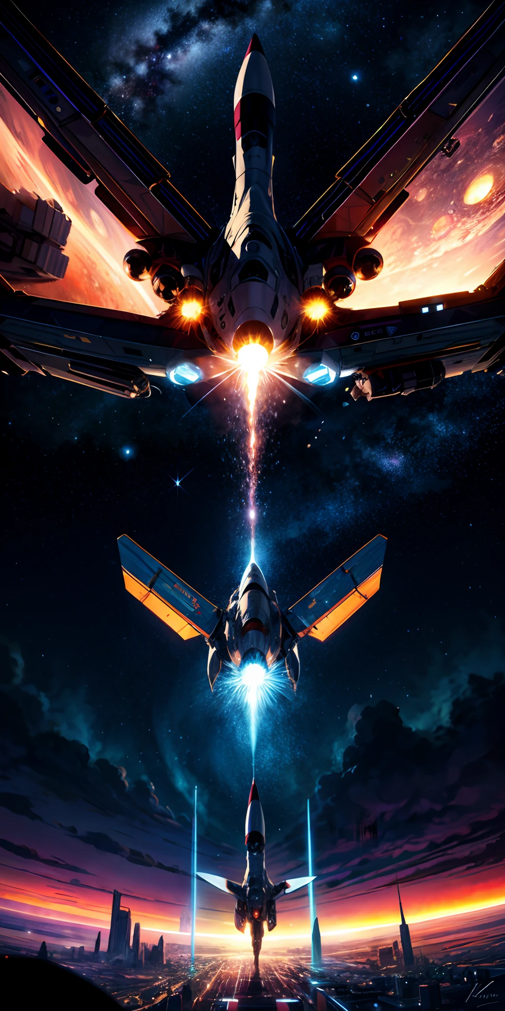 Cosmonaut soaring , It's like floating on its back Beautiful starry sky, Colorful Planets, Glowing Spaceship, futuristic technology, Cosmic Energy, bright colours, surrealistic atmosphere, Realistic rendering, Professional-level art, Ultra-detailed spacecraft, Impressive view, Mesmerizing composition, dynamic movement, Immersive Experience, Breathtaking scene, A high-resolution masterpiece.