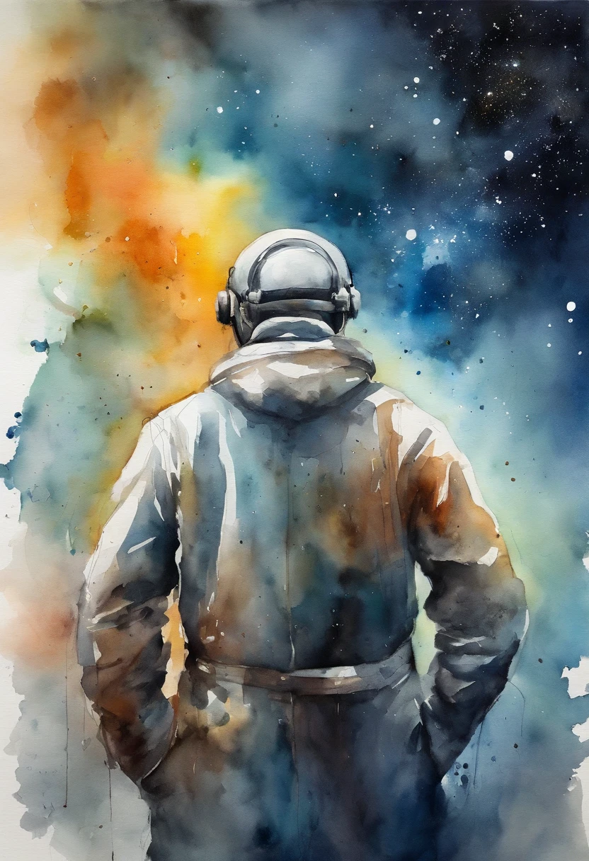A scientist in a scientific coat turned his back to us，looking at the stars，hard core，Technologie，
