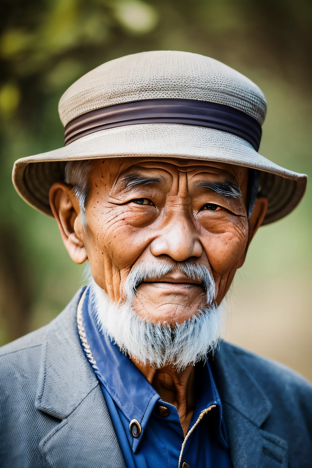 An old man with traditional Chinese thinking，Real frontal photos，Authentic background，The background is nature，holding books，worn-out clothing，Face full of wrinkles，80 years old Chinese medicine practitioner，Wise eyes，The beard is white，male people，country style，Leave the top of your head blank