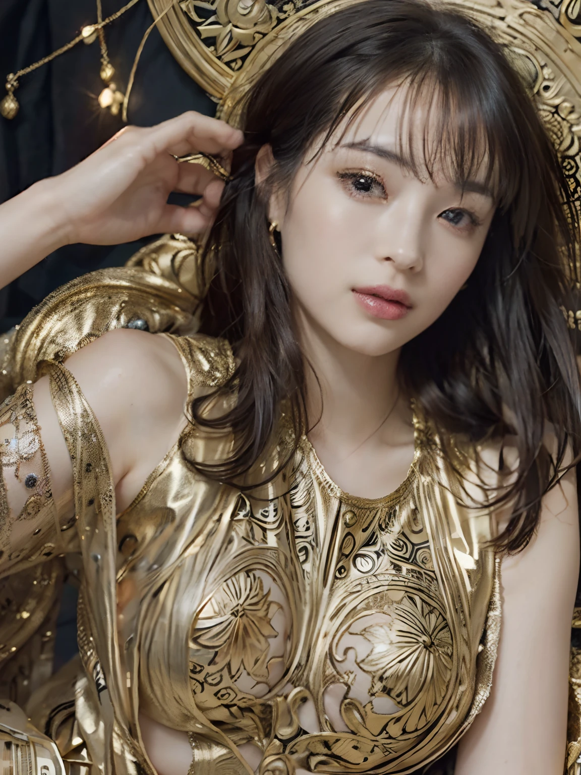 PerfectNwsjMajic,(masutepiece, of the highest quality, Best Quality, Official art, Erotic, Beautiful and aesthetic:1.2), (1girl in), ighly detailed,Colorful,highest details, Official art, Unity 8k壁纸, ultra-detailliert, Beautiful and aesthetic, Erotic and beautiful, masutepiece, Best Quality, (Zentangle, mandalas, Tangle, Entangle) ,Holy Light,gold foil,Gold leaf art,glitter drawing,