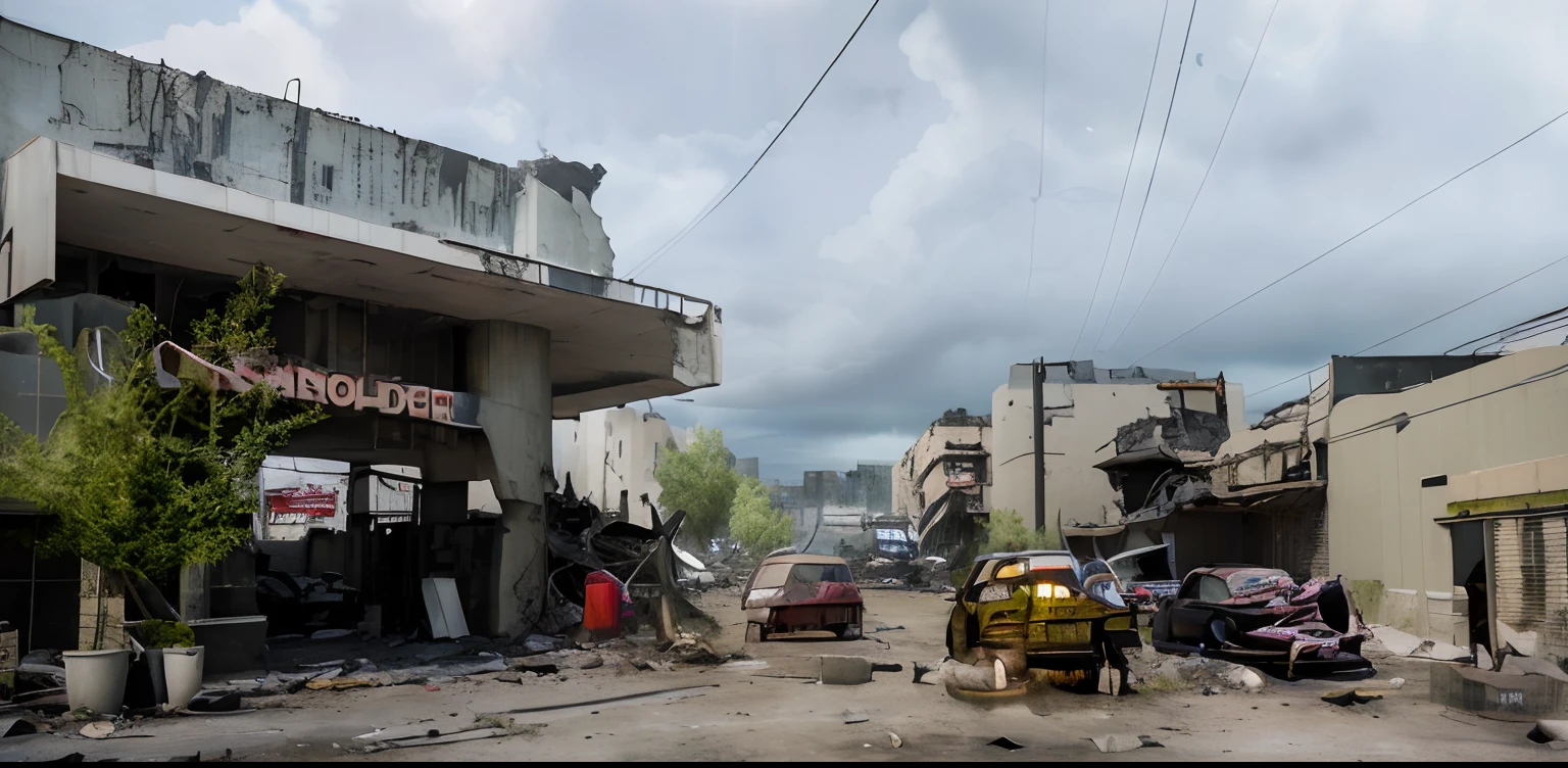 (best quality,4k,8k,highres,masterpiece:1.2),ultra-detailed,(realistic,photorealistic,photo-realistic:1.37),post apocalyptic,gloomy,dark,ruined cityscape,desolate landscape,broken buildings,decaying structures,abandoned cars,overgrown vegetation,ominous clouds,crumbling skyscrapers,dilapidated infrastructure,rays of sunlight piercing through the clouds,dystopian wasteland,moonlit streets,subdued color palette,dystopian atmosphere,eerie stillness,city in ruins,dust-covered streets,flickering streetlights,smoke-filled air,lonely figure standing tall,strong silhouette,outstretched hands,rebellious spirit,ominous presence,billowing smoke,danger lurking around every corner,rugged survivor,tattered clothing,scavenging for supplies,intense determination,adversity,muted color tones,intense shadows,hauntingly beautiful,striking contrast,brooding darkness,apocalyptic aftermath,desperate hope,harsh realities,unrelenting survival,lost civilization,broken dreams,overwhelming despair,imposing scenery,ominous sign of the end,heart-wrenching beauty,post-collapse world,sense of desolation,destruction and rebirth,the human spirit persevering,unforgiving environment,unthinkable challenges,unyielding resilience,importance of community,fragments of the past,uncertain future,unearthly stillness,mournful atmosphere,remnants of civilization,rust and decay,mysterious artifacts,stark contrasts,overwhelming isolation,sense of awe and danger