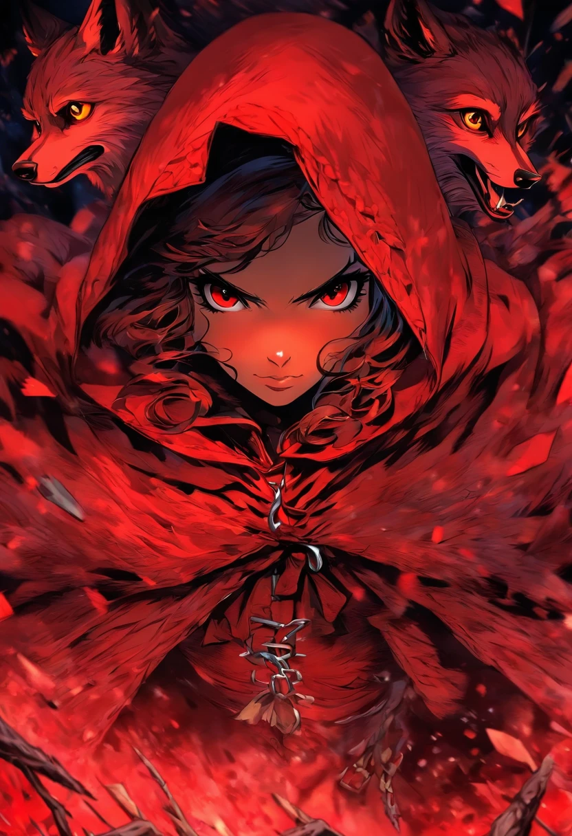 tmasterpiece, Top Quality, Ultra-detailed illustration, The details are great, a closeup of a, Direct photo, (1 girl:1.2), (Huge eye:1.2), Red Eye, portraite of a, (The image in the picture:1.2), (evil look:1.3),