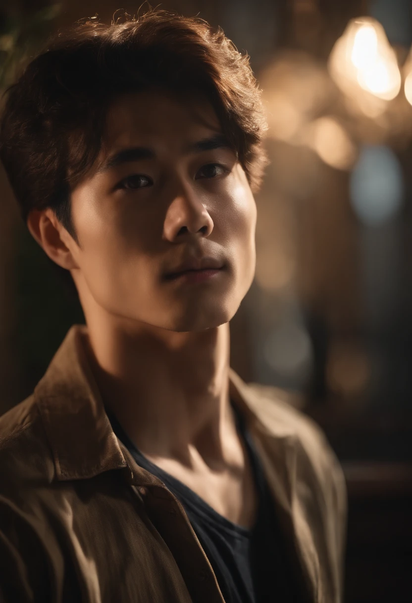 premier quality, tmasterpiece, 超High Resolution, (Hentail realism: 1.4), photo originale, The wallpaper, headshot photo, la peau, sinple background, yeux noirs, specifics, Auto-tir, 1 homme 26 ans, un beau, Light wind, rayons de soleil, domicile、une chambre、Homme incroyablement beau、mignon、Partie centrale、Chez Johnny、Un visage comme Ryo Yoshizawa 、refreshing、Eyebrows are not too thick、Christianisme orthodoxe、visage froid、musculature, Kpop , korean, museum, hotel, voiture