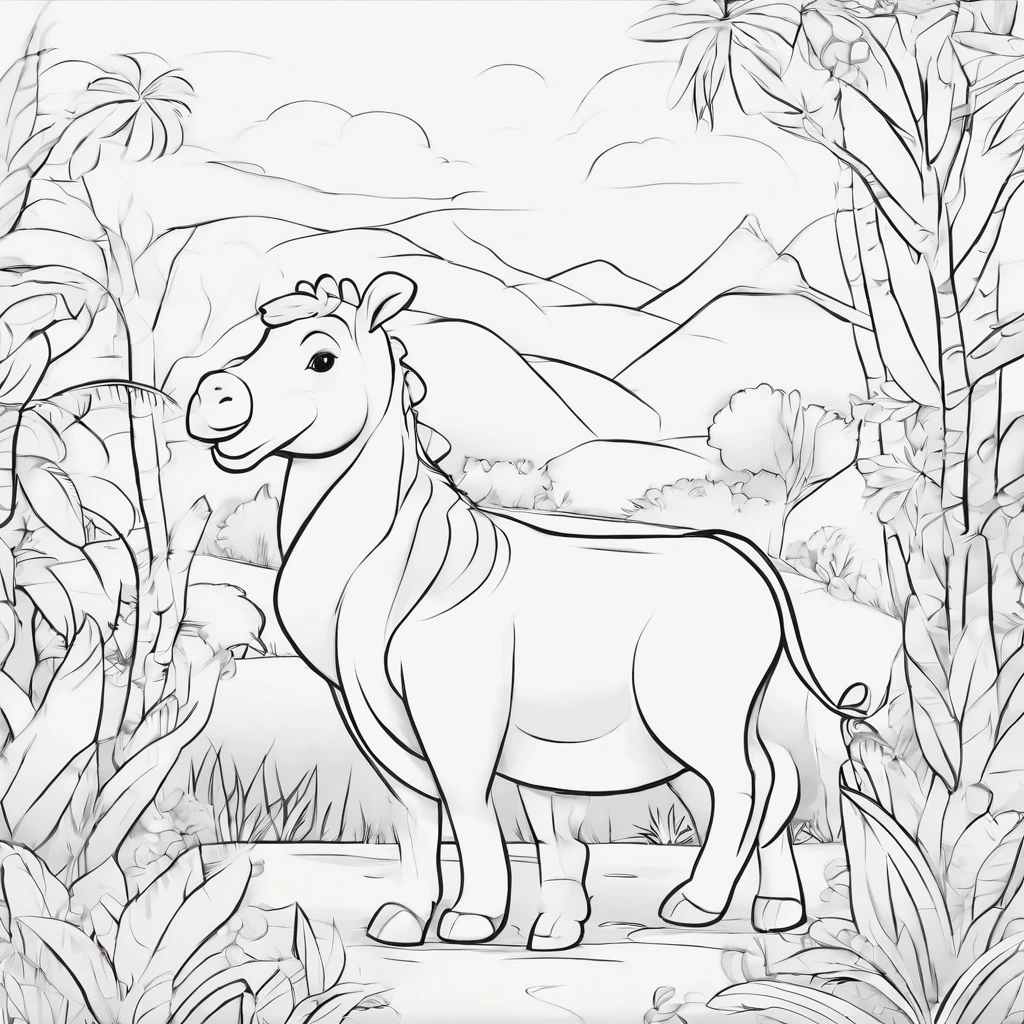 Cute kiddy zoo cartoon style, Line drawing background, White background, monochrome, line-drawing, ((sketch)), Baby Coloring Thick lines sharpened, remove grey tone
