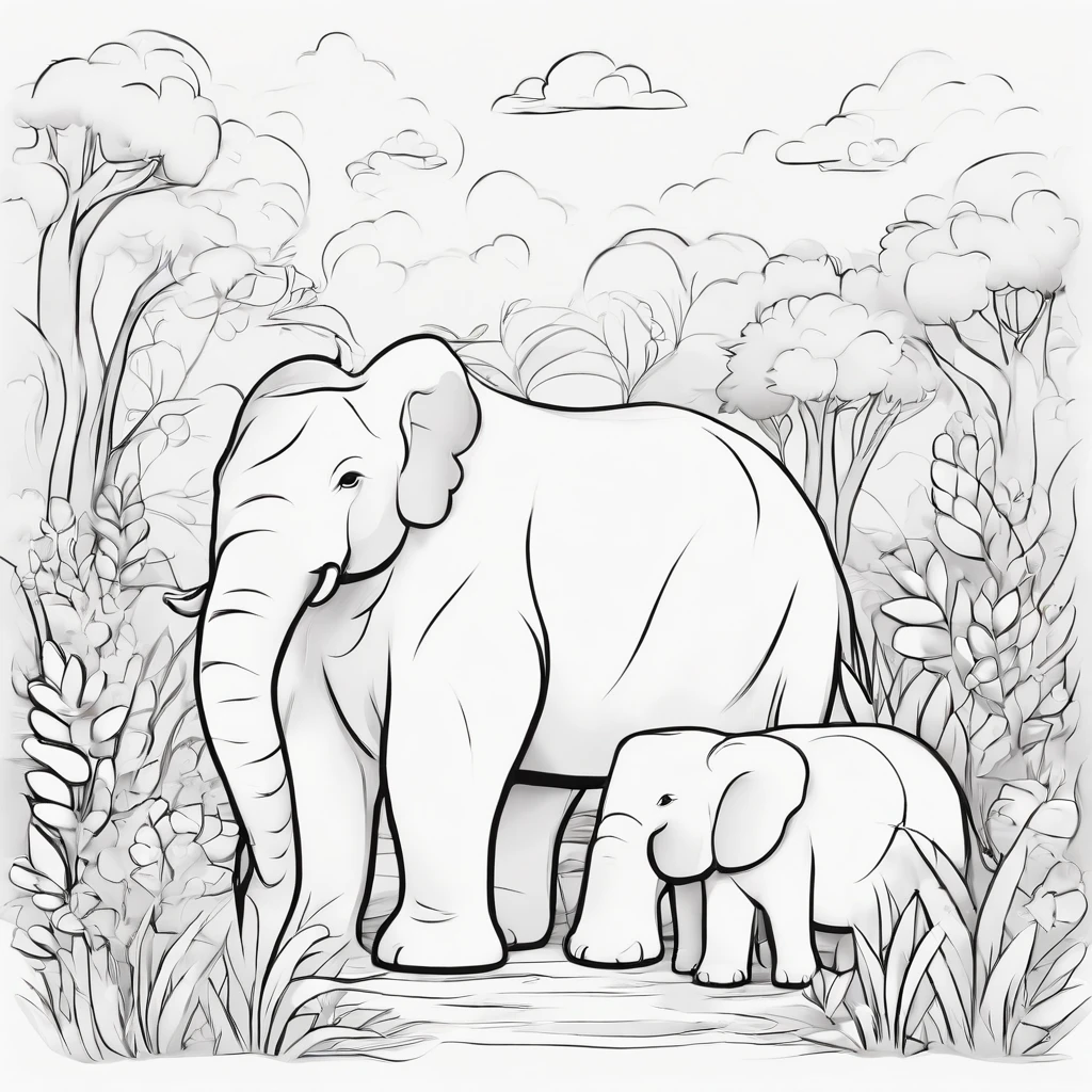 Cute kiddy zoo cartoon style, Line drawing background, White background, monochrome, line-drawing, ((sketch)),  Coloring Thick lines sharpened, remove grey tone