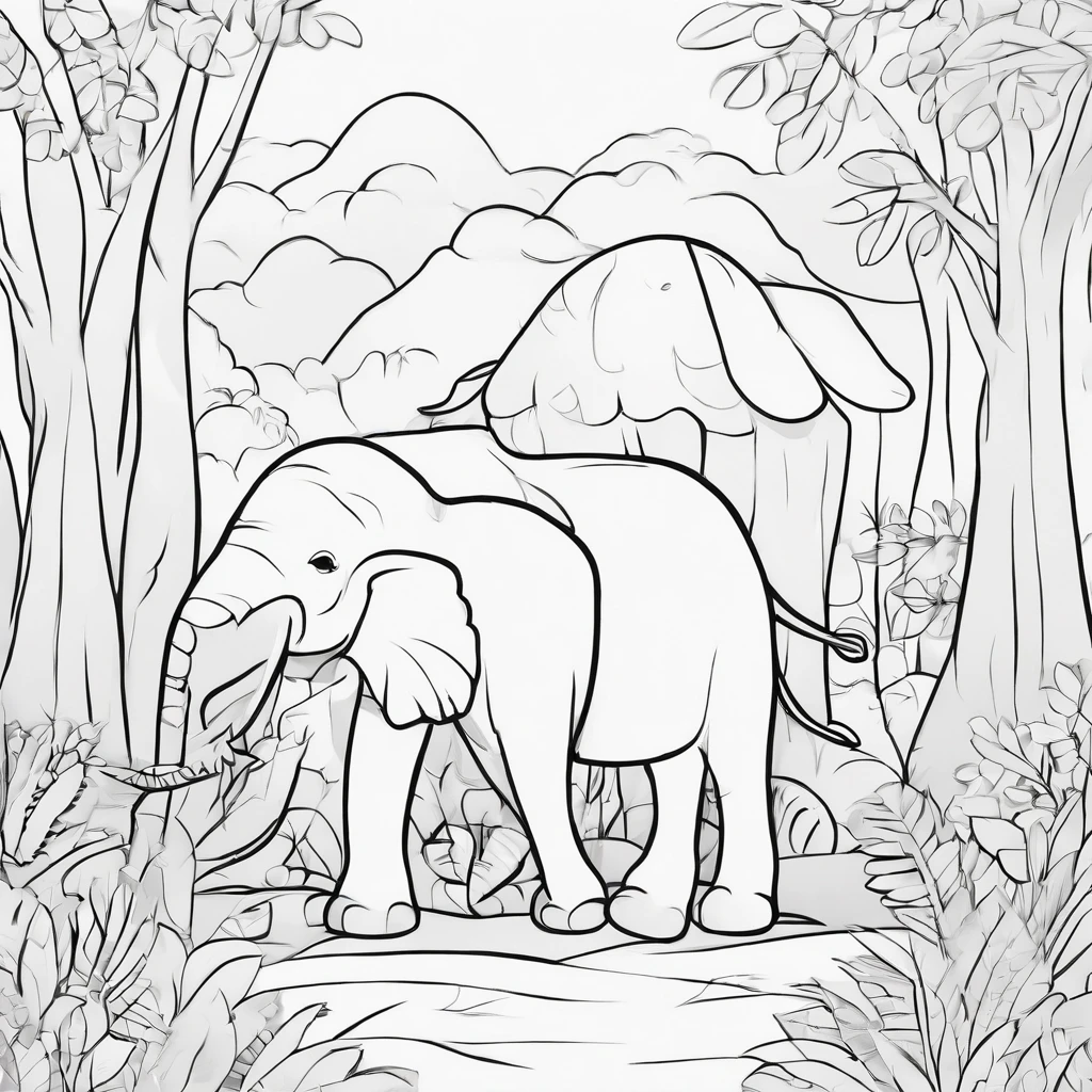 Cute kiddy zoo cartoon style, Line drawing background, White background, monochrome, line-drawing, ((sketch)), Baby Coloring Thick lines sharpened, remove grey tone