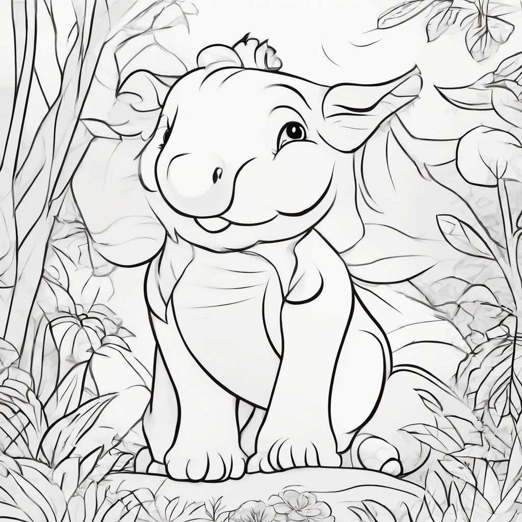 Cute kiddy zoo cartoon style, Line drawing background, White background, monochrome, line-drawing, ((sketch)), Baby Coloring Thick lines sharpened, remove grey tone