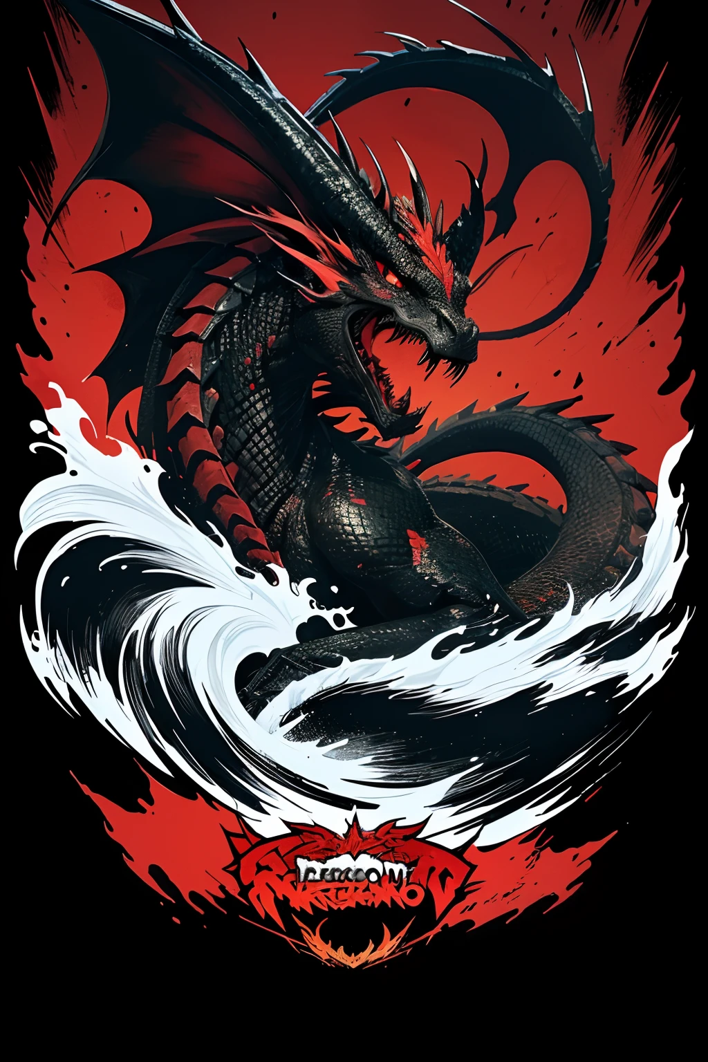 Black and white drawing of a red-nosed dragon, Illustration of a dragon, Illustration of an angry dragon, Poster art style, Vector illustration, ,in style of ultra realistic, in graffiti style, shirt design, Higher detailed illustration