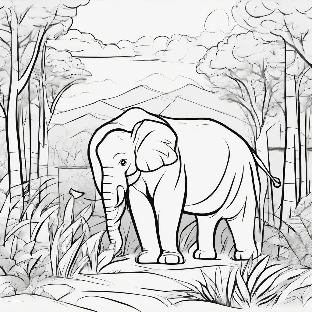 Zoo cartoon style, Line drawing background, White background, monochrome, line-drawing, ((sketch)), Toddler Coloring Thick lines sharpened, remove grey tone