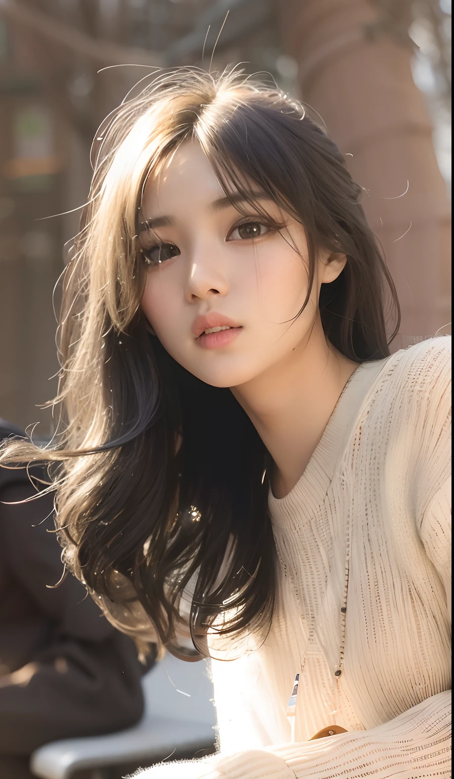 Araf woman with long hair and sweater sitting on bench, ulzzangs, young lovely Korean faces, Korean girl, Beautiful young Korean woman, Gorgeous young Korean woman, beautiful Korean women, Asian girl with long hair, young cute wan asian face, Beautiful girl model, Popular Korean makeup, wan adorable korean face, popular korean makeup