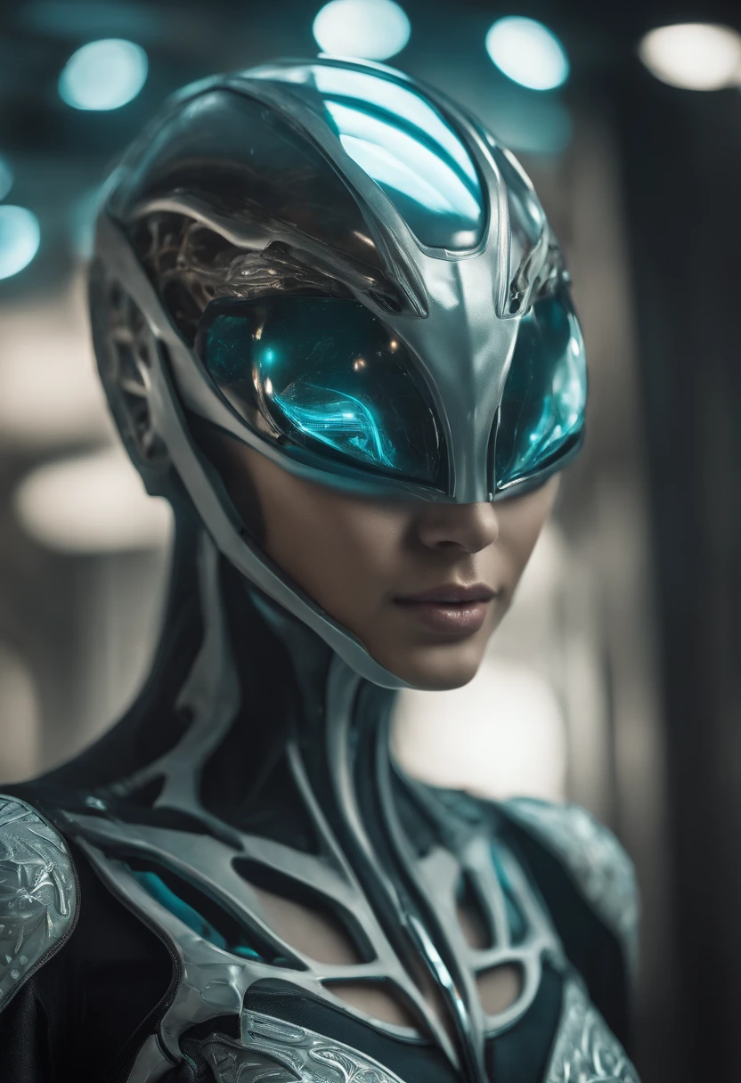 best quality,master piece,intricate details,nsfw,1girl,solo,(full body:1.4),(light smile),legs,simple background,brightly,lips,alien android,simple background,alien,brain in (transparent:1.2) skull,(organic helmet),a beautiful futuristic woman with a futuristic head,in the style of dark white and light aquamarine,translucent skin,undefined anatomy,eccentric detail placements,alien worlds,intricately sculpted,techpunk,spine,exo-skeleton,colored skin,upper body,closed mouth,breasts,depth of field,ultra hd,matte photo,bold yet graceful,intricate embellishments,8k resolution,