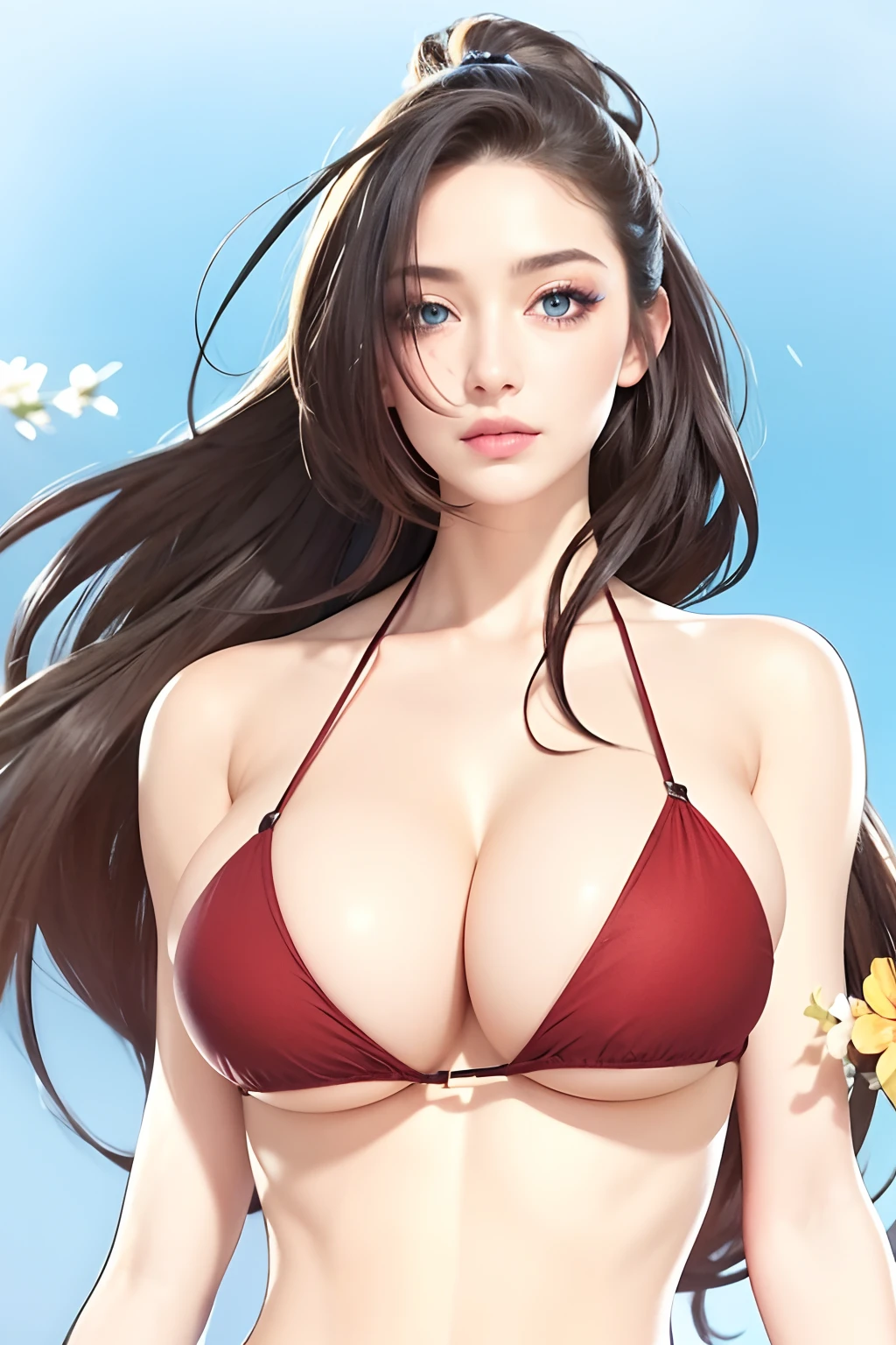 masterpiece, best quality, beautiful milf, shiny blue eyes, (detailed pupils:1.2), eyelash, black hair, streaked hair, multi color, medium hair, perfect face, detailed, facial hair