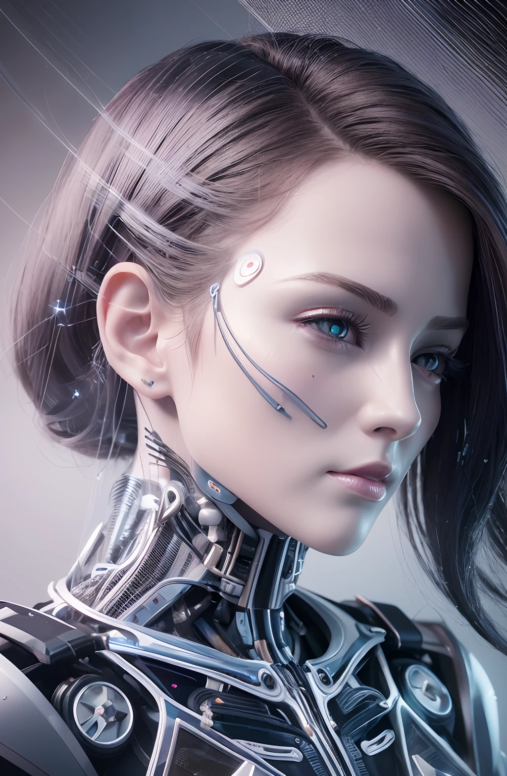 Intricate 3d rendering of highly detailed beautiful ceramic silhouette female robot face, robot, robot part, 150 mm, beautiful studio soft light, rim light, vibrant details, luxurious cyberpunk, lace, surreal, anatomy, facial muscles, cables wires, microchip, elegant, beautiful background, octane rendering, HR Giger style, 8k, best quality, masterpiece, illustration, very delicate and beautiful, very detailed, CG, unity, wallpaper , (fidelity, fidelity: 1.37), amazing, fine detail, masterpiece, best quality, official art, very detailed cg unity 8k wallpaper, absurd, unbelievably absurd, robot, silver helmet, full body