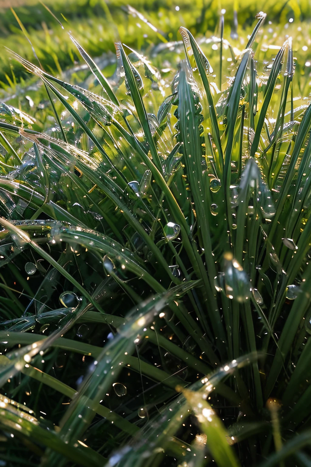 a close up of a green grass covered in water droplets, lush grass, wet grass, green grass, natural grassy background, grassy, grass, lawn, luminous grassy background, the grass, summer morning dew, with a lush grass lawn, grass surrounding it, green meadow, lush lawn, grassy field, long thick grass, field of grass, grass - like