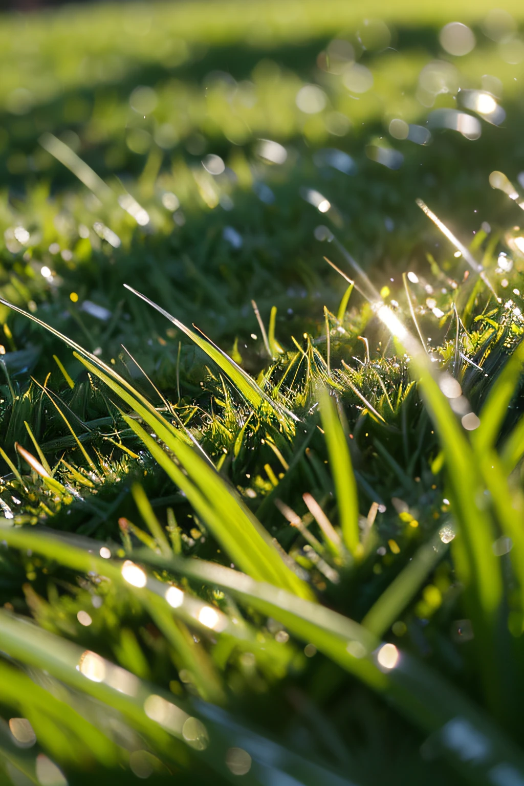 a close up of a green grass covered in water droplets, lush grass, wet grass, green grass, natural grassy background, grassy, grass, lawn, luminous grassy background, the grass, summer morning dew, with a lush grass lawn, grass surrounding it, green meadow, lush lawn, grassy field, long thick grass, field of grass, grass - like