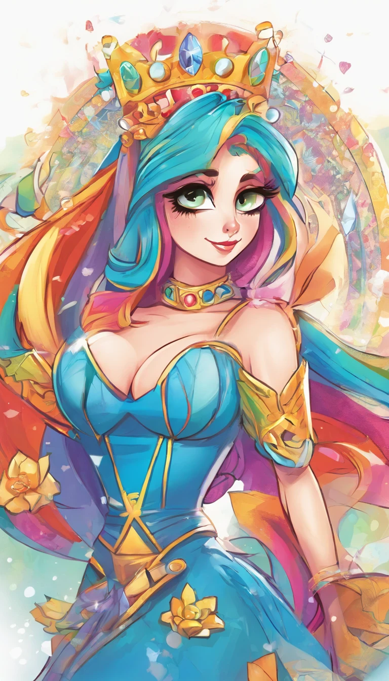 Image of a my little pony rainbow dash princess ,Wear blue dress,lovely, cartoon style