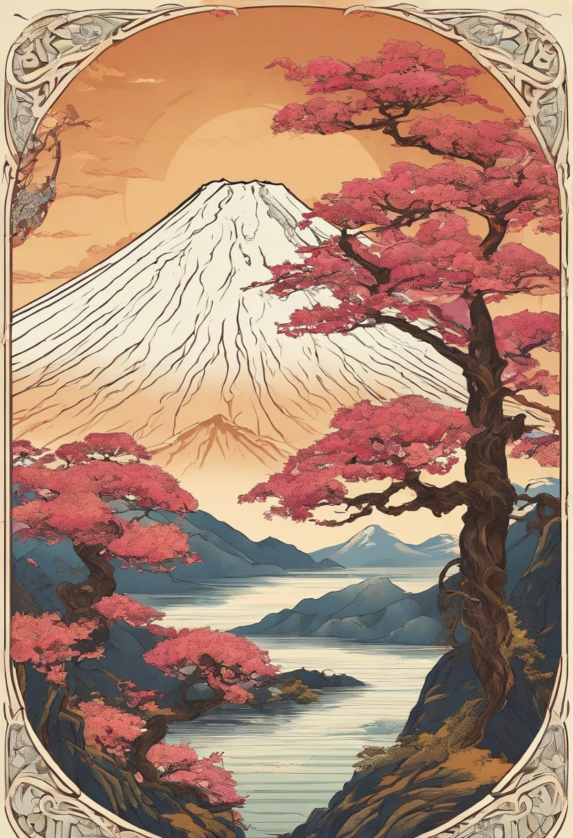 Mount Fuji, Honshu Island, (illustration: 1.0), epic composition, realistic lighting, high-definition detail, masterpiece, best quality, (very detailed CG unified 8k wallpaper), 1 man