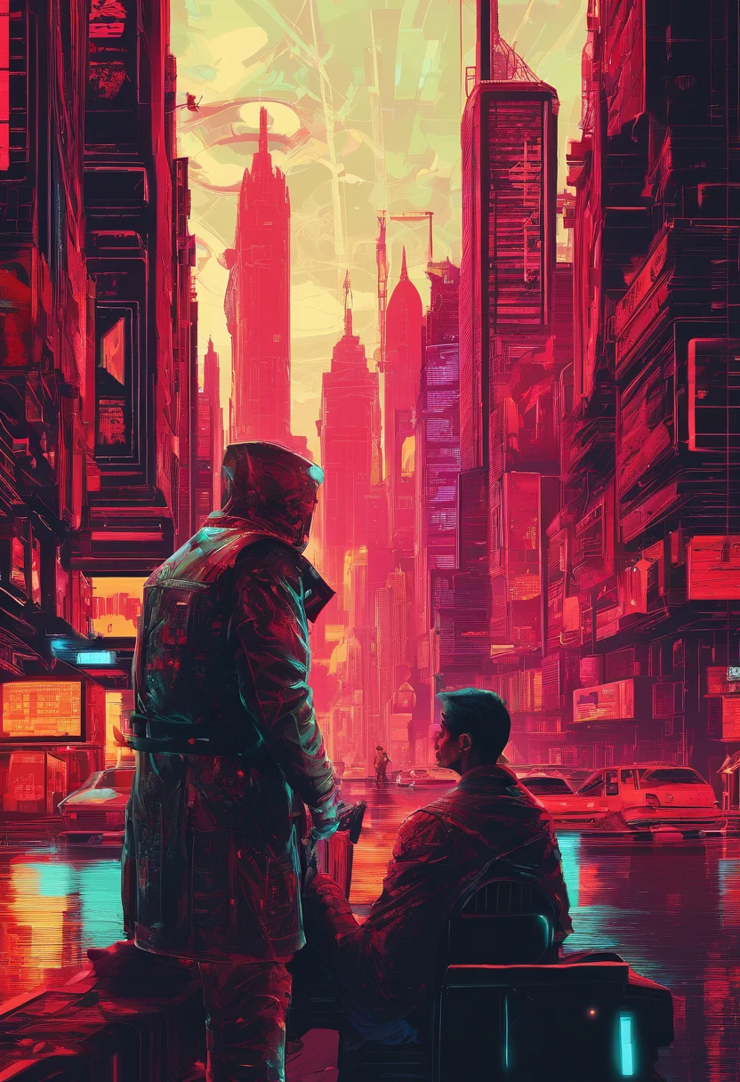 A scientist in a scientific coat turned his back to us，looking at the stars，hard core，Technologie，Red monochrome,USSR Poster,urss,communism
