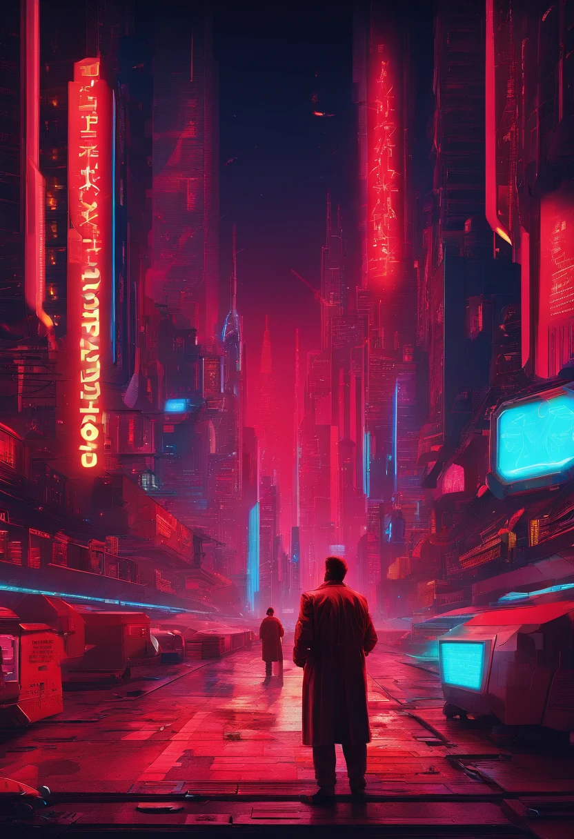 A scientist in a scientific coat turned his back to us,looking at the stars,hard core,Technologie,Red monochrome,USSR Poster,urss,communism