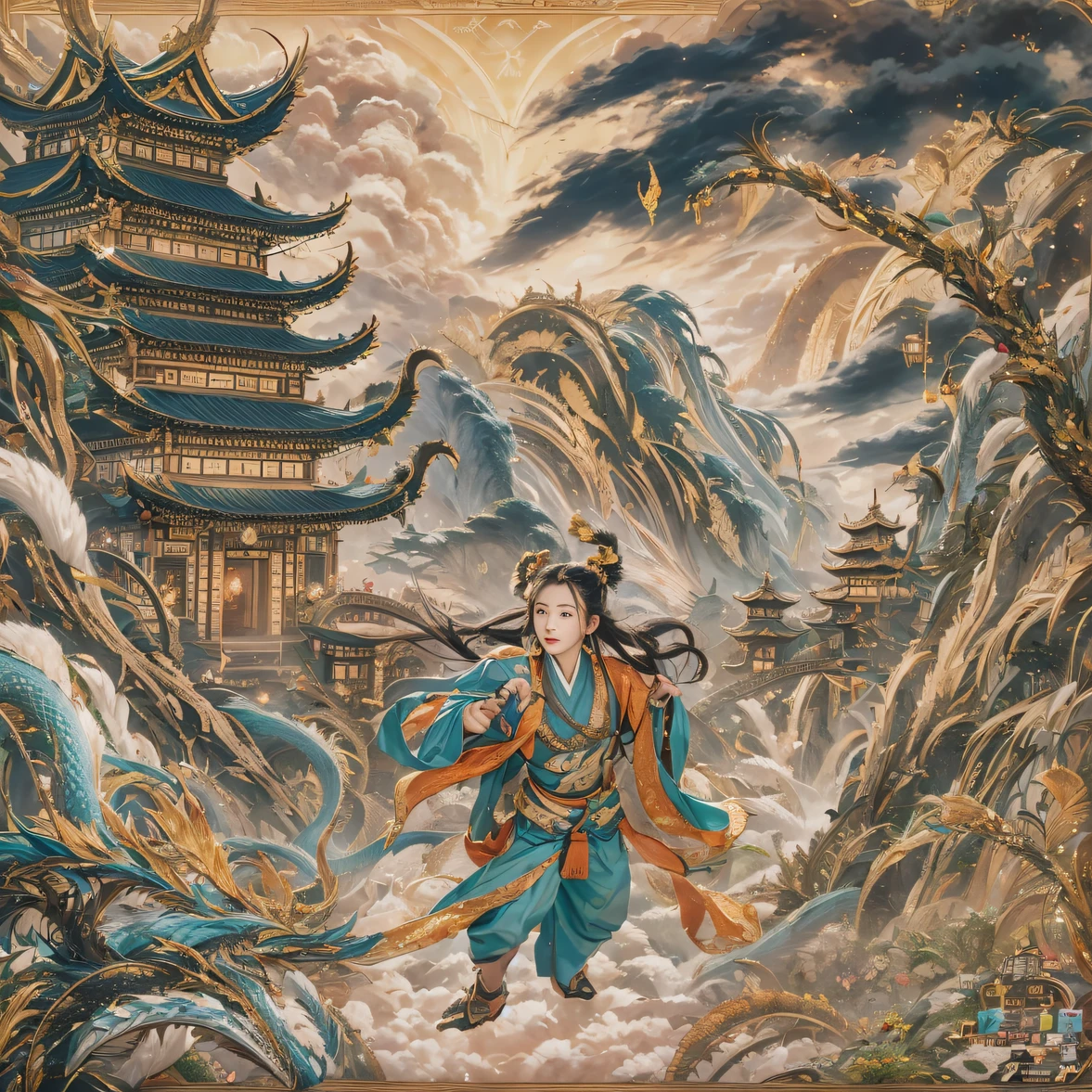 Fly into the fairy world, Chance encounter with Liu Hanshu, He saw in him his former self, It was decided to take him as an apprentice, Teach him how to protect himself, But because of the Tibetan star map, He established relationships with the Liu family and the Jade Sword Sect, It opens with the death of Liu Hanshu, Qin Yu embarked on the road of confrontation with a strong enemy, Working hard, Make yourself stronger, Stick to your own core path of justice, I also want to protect the people I care about, The three brothers took off, And embarked on a long journey to find a good brother, Qin Yu, Where are Xiao Hei and Hou Fei（dense fog）Climb the streets（Doomsday Stream）eyes filled with angry，He clenched his fists，Rush up，Deliver a fatal blow to your opponent，full bodyesbian，Full Body Male Mage 32K（Masterpiece Canyon Ultra HD）Long flowing black hair，Campsite size，zydink， The wounded lined up in the streets（canyons）Climb the streets， The scene of the explosion（canyons）， （Linen batik scarf）， Angry fighting stance， looking at the ground， Batik linen bandana， Chinese python pattern long-sleeved garment， canyons（Abstract propylene splash：1.2）， Dark clouds lightning background，Sprinkle with gold dust（realisticlying：1.4），Black color hair，Flour fluttering，rainbow background， A high resolution， the detail， RAW photogr， Sharp Re， Nikon D850 Film Stock Photo by Jefferies Lee 4 Kodak Portra 400 Camera F1.6 shots, Rich colors, ultra-realistic vivid textures, Dramatic lighting, Unreal Engine Art Station Trend, cinestir 800，Flowing black hair,（（（Jungle Canyon）））The wounded lined up in the streets（vale）Climb the streets，Movie master real-time image quality