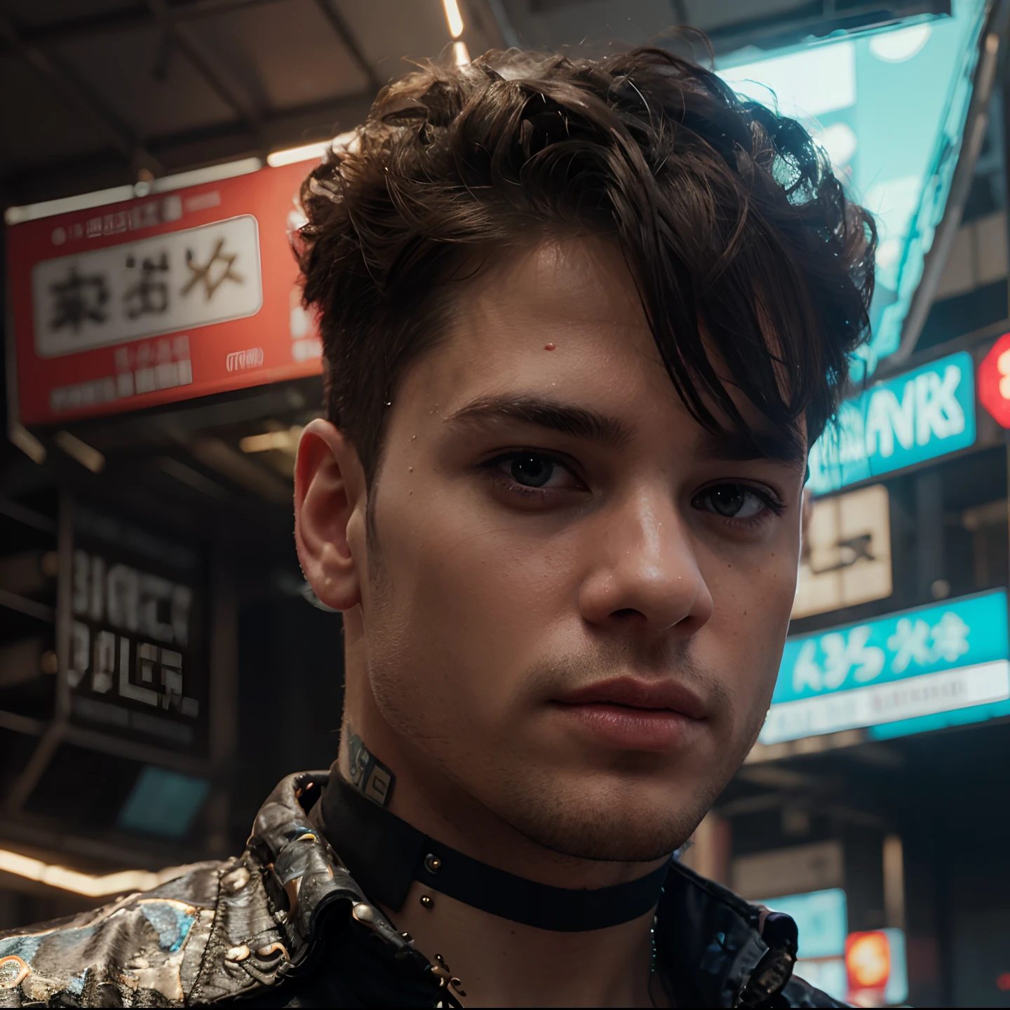 Change background cyberpunk handsame boy realistic face 8k ultra realistic
