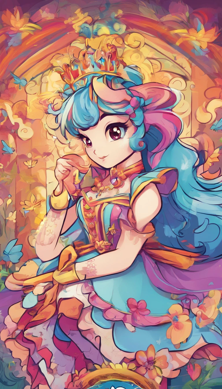 Image of a my little pony rainbow dash princess ,Wear rainbow dress,lovely, cartoon style