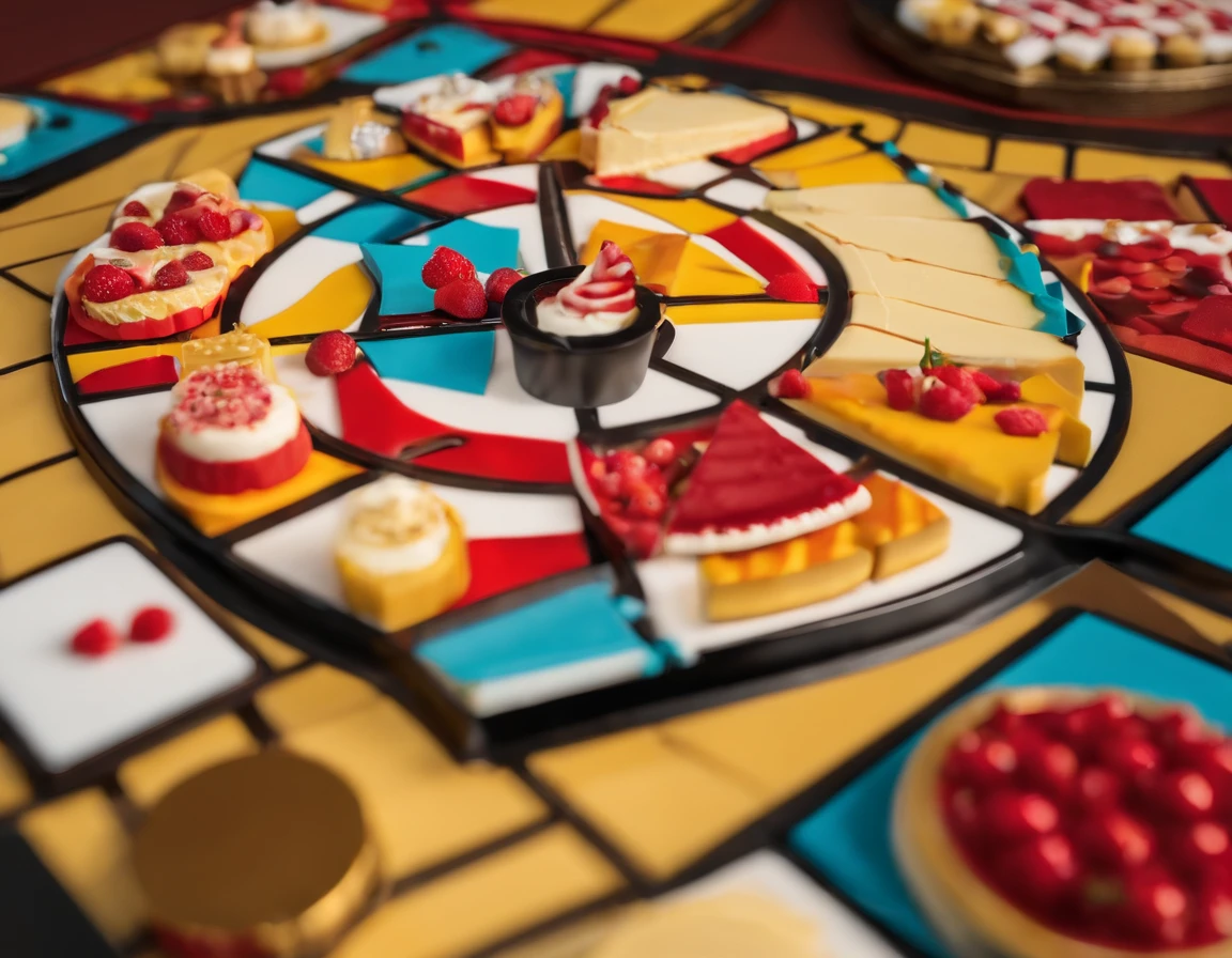 a cheesecake-themed board game. The design showcases cheesecake, tmasterpiece, Best quality，UHD