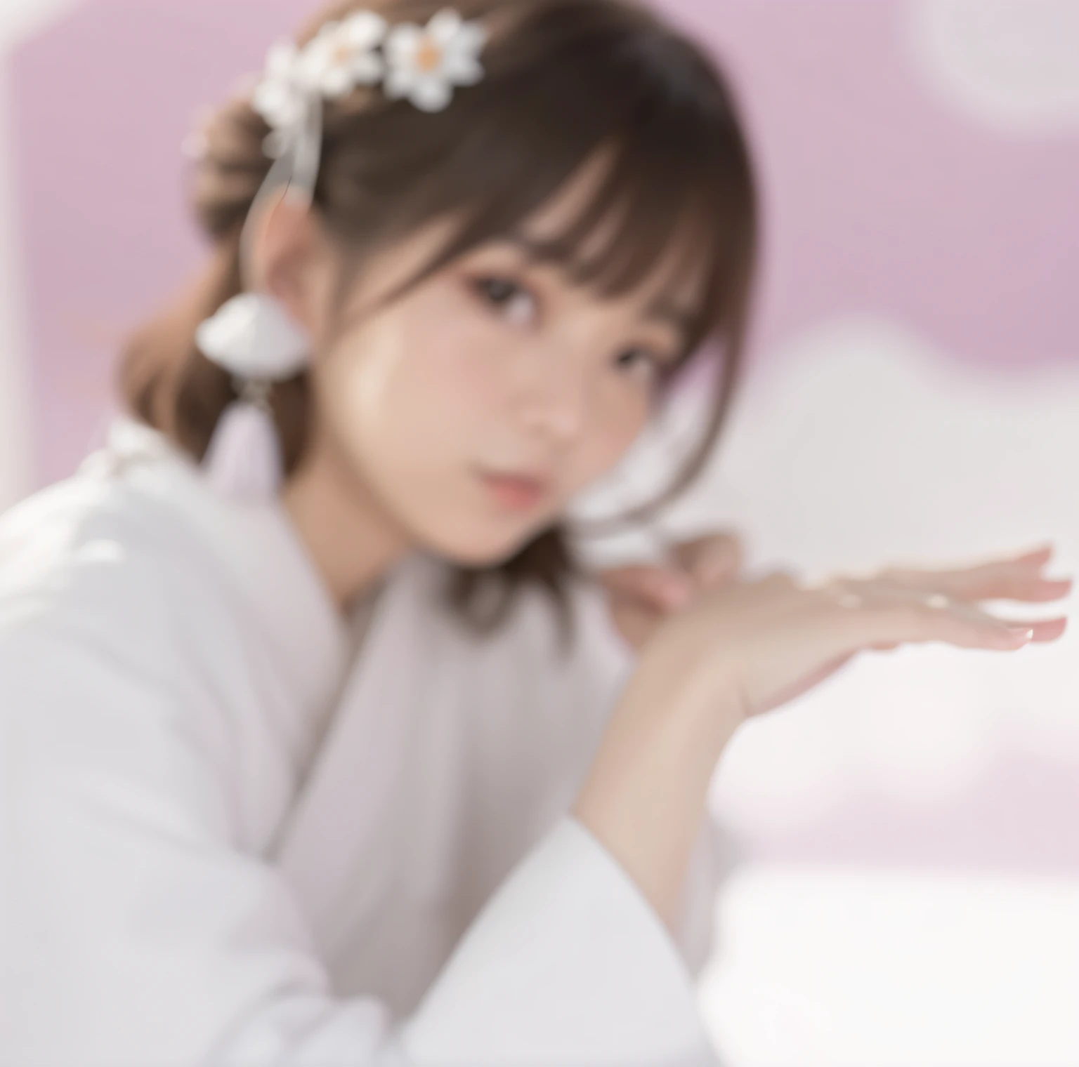 Arapei girl in white robe holding a white teddy bear, sakimichan, Yoshitomo Nara, White Hanfu, sakimi chan, shikamimi, headshot profile picture, Guviz, chiho, Yun Ling, chengyou liu, Profile picture, Cai Xukun, xintong chen, xision wu