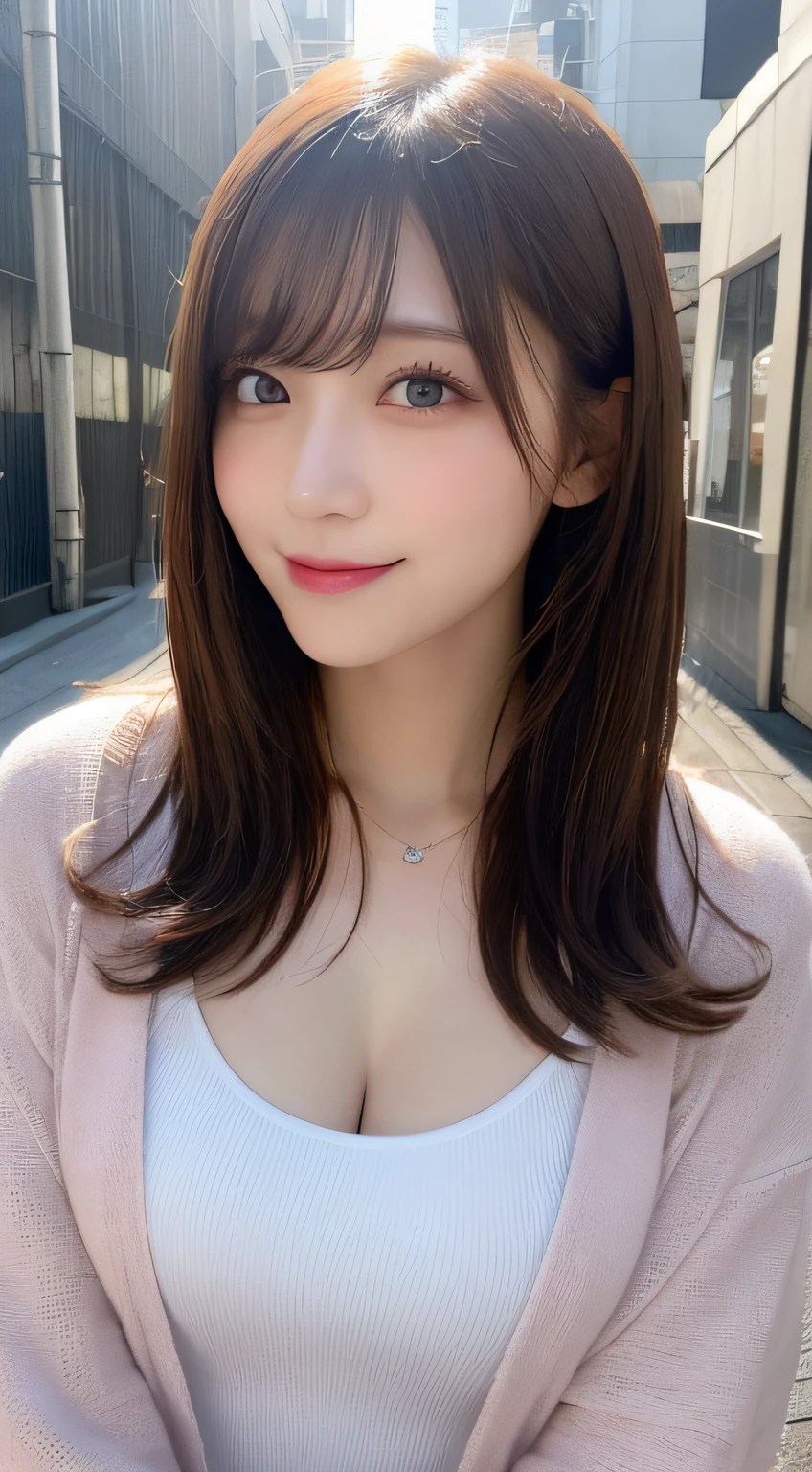 masutepiece, Best Quality, Illustration, Ultra-detailed, finely detail, hight resolution, 8K Wallpaper, Perfect dynamic composition, Beautiful detailed eyes, Women's Fashion Summer,Medium Hair,Small breasts natural color lip, Bold sexy poses,Smile,Harajuku、20 years girl、Cute、Sexy shot looking at camera