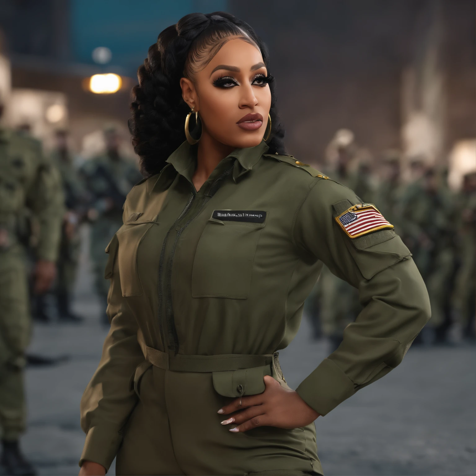 one light skin black woman (rapper cardi b) in hamas uniforms are posing for a picture, infantry girls, military girl, google images, artstation cgscosiety, photo realistic soldiers, commission for high res, terrorists!!!, military outfit, wearing military outfit, soldier girl, kda, stylised military clothes, from girl frontline