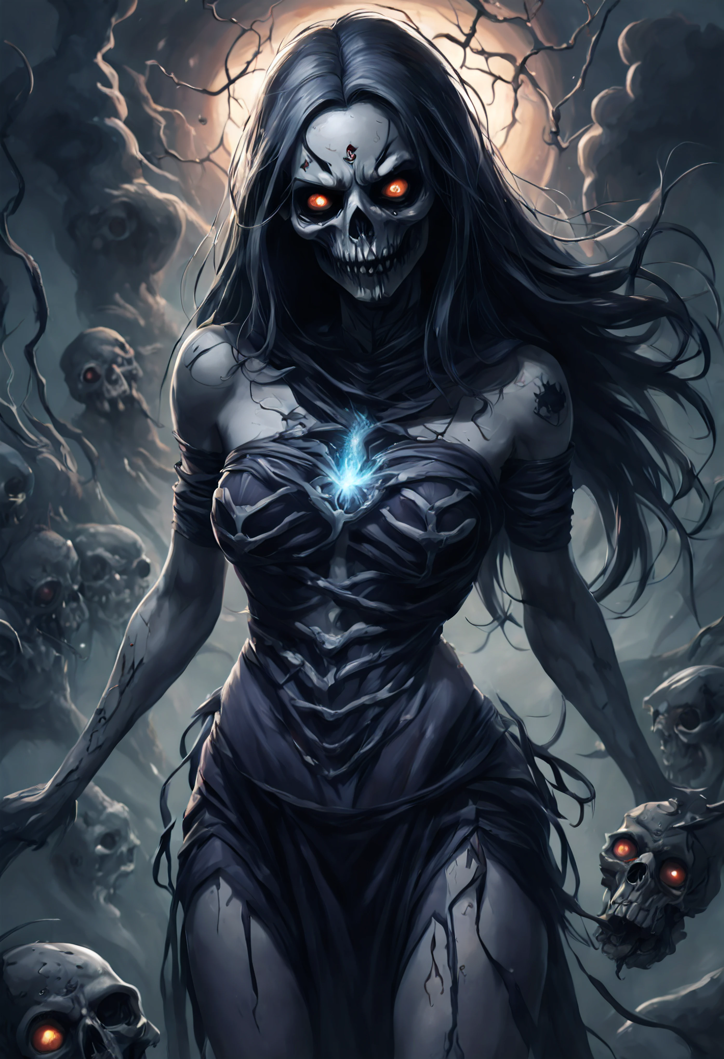 Naked Necromancy, Female Supervillain. Have magical abilities or have powers that manipulating the dead, total undressed, death, the death-force and/or souls for good (i.e., resurrecting the dead), evil (in various ways), or neither. They can also communicate with the deceased – either by summoning their spirit as an apparition or raising them bodily – for the purpose of divination, imparting the means to foretell future events or discover hidden knowledge. This is most frequently depicted as being able to resurrect the dead to varying to degrees, from shambling corpses to conscious zombies to even complete Resurrection. More powerful users and directly convert the living into the undead, allowing them to bypass conventional durability by turning an opponent into a mindless zombie at the user's control.