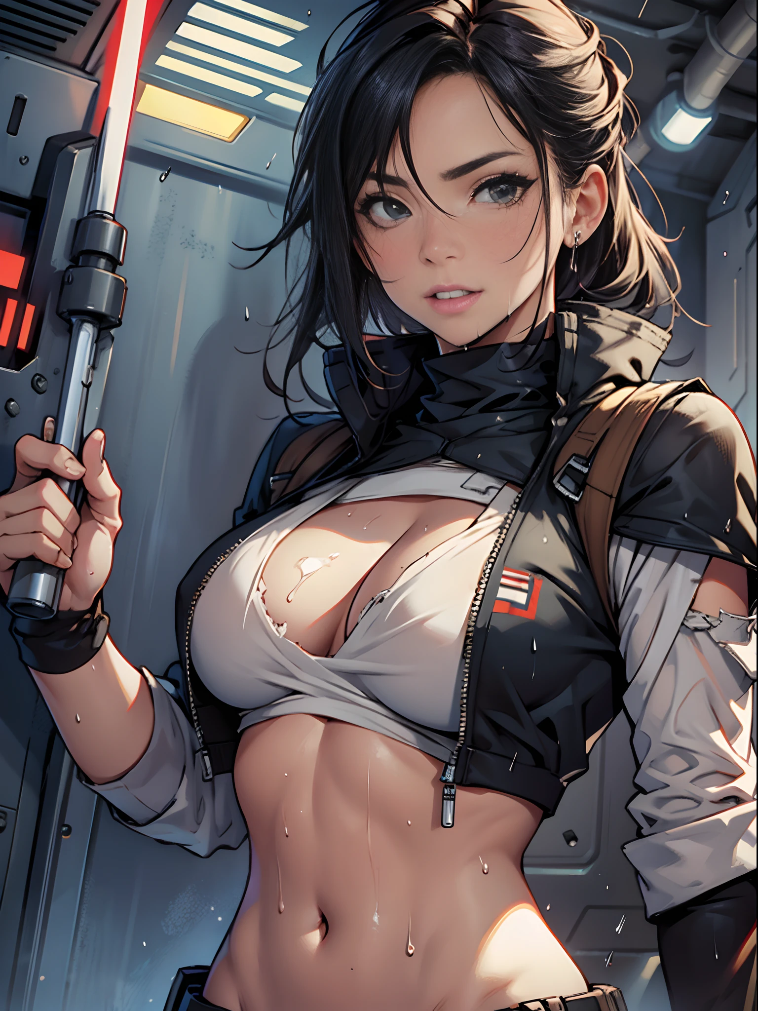 starwars girl, ripped clothes, sexy, perky breasts, wet --auto --s2